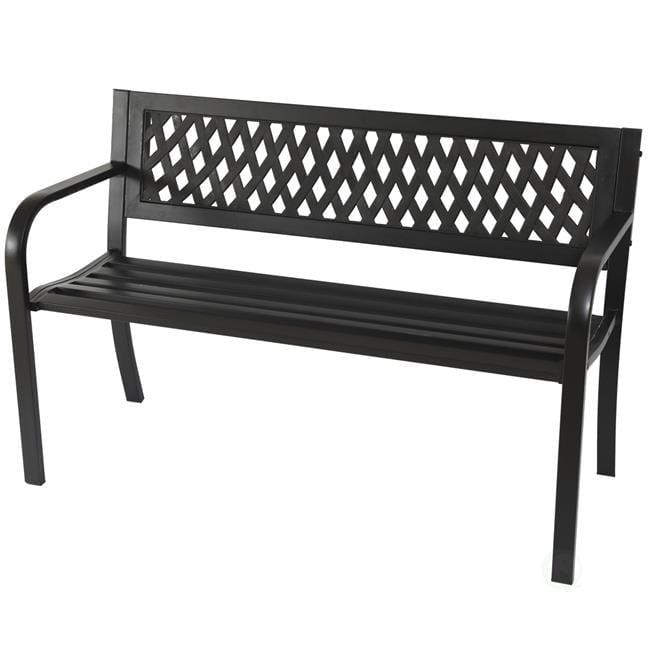 Gardenised Outdoor Steel 47 Park Bench for Yard, Patio, Garden and Deck, Black Weather Resistant Porch Bench, Park Seating