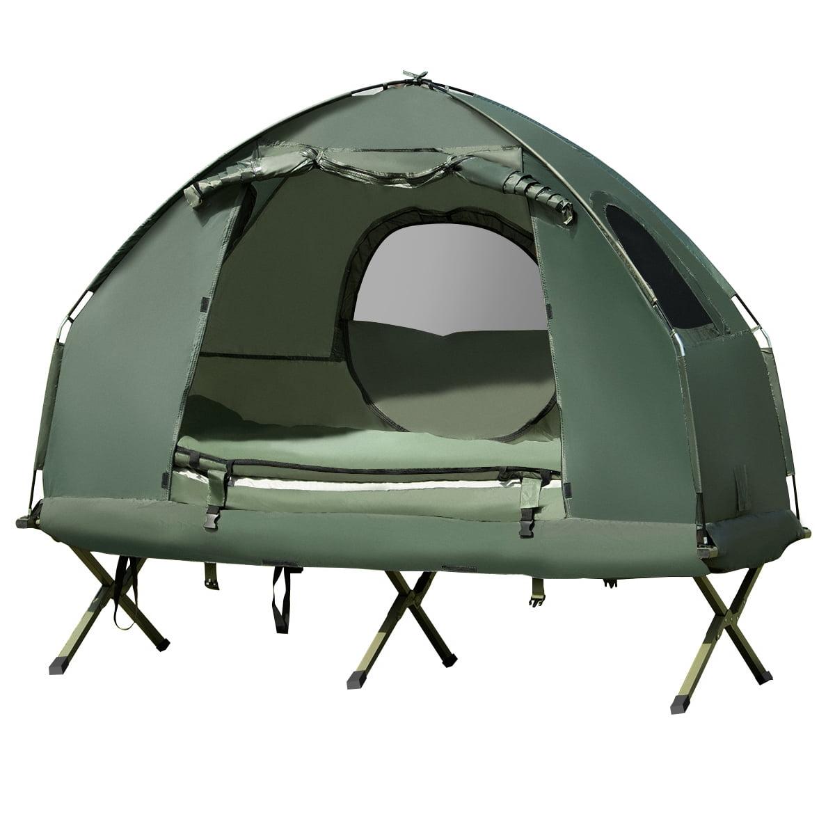 Tangkula 1-Person Folding Camping Tent Cot Portable Pop-Up Tent w/Sleeping Bag & Air Mattress for Outdoor