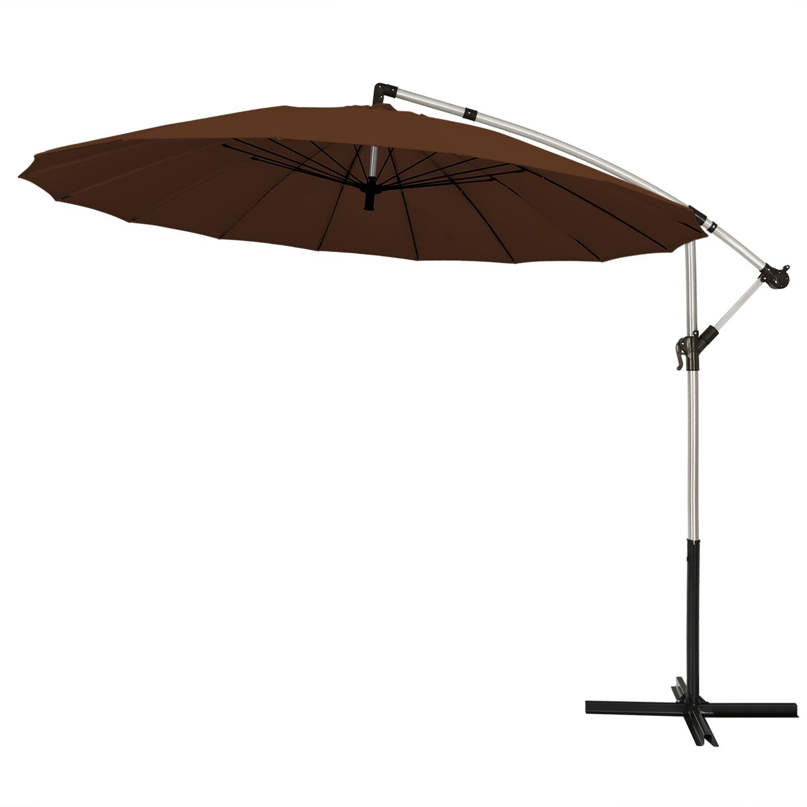 10 ft Dark Brown Aluminum Cantilever Outdoor Umbrella with Crank and Cross Base