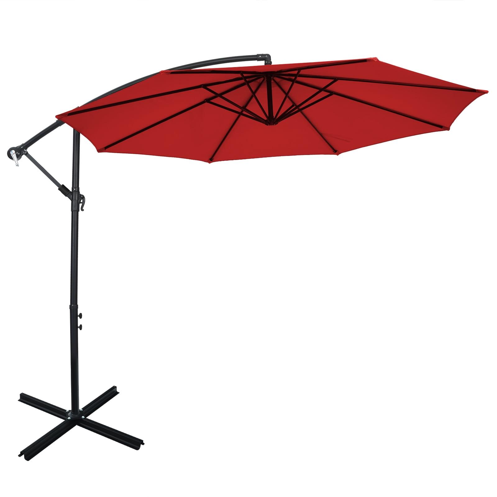 Tangkula 10FT Patio Offset Umbrella 8 Ribs Cantilever Umbrella w/Crank for Poolside Yard Lawn Garden Red