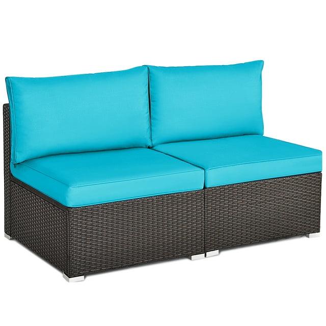 Ivy Bronx Howells 2 Pieces Patio Rattan Armless Sofa Set with Cushions (Set of 2)