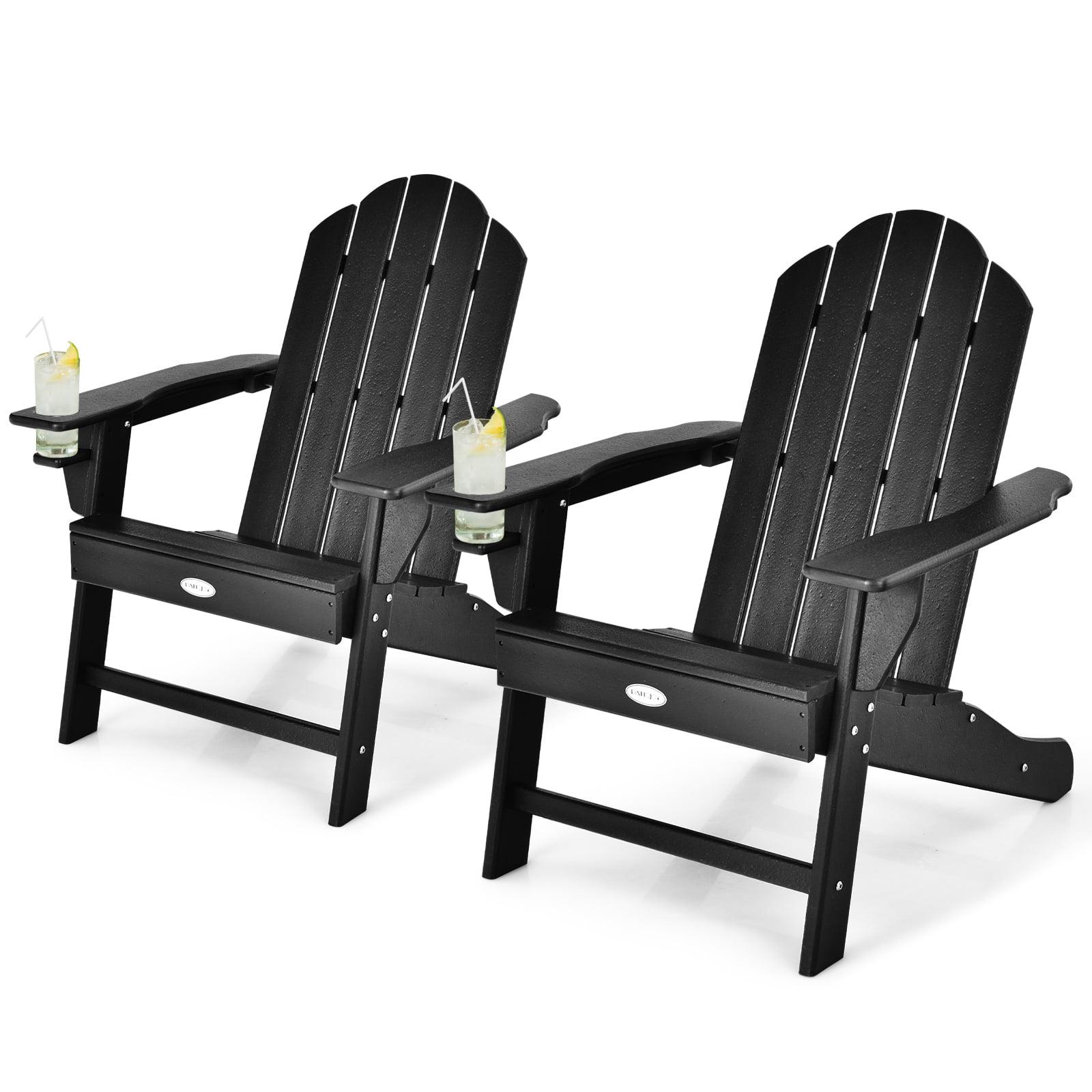 Patiojoy 2PCS Adirondack Chair Outdoor with Cup Holde Weather Resistant Lounger Chair for Backyard Garden Patio and Deck Black