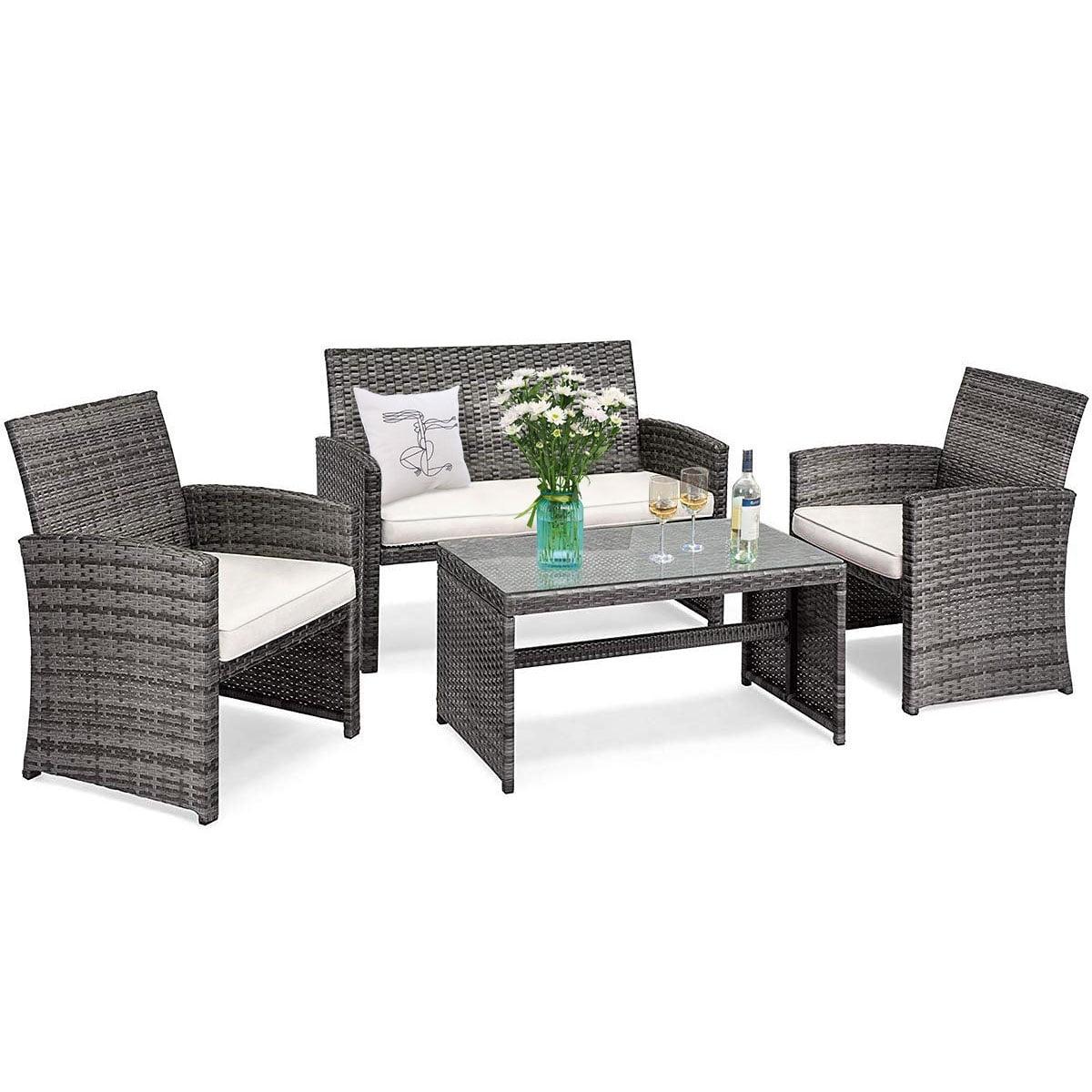 Costway 4PCS Rattan Patio Furniture Set Garden  Sofa Cushioned Seat Mix Gray Wicker