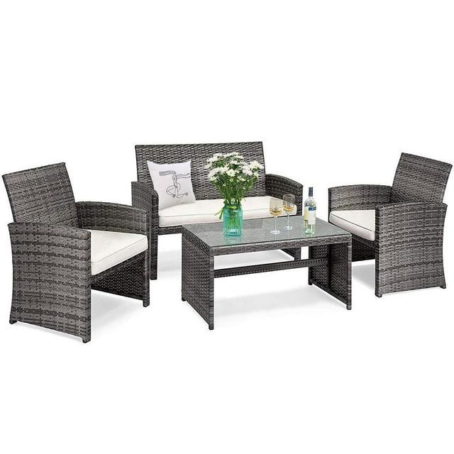 Costway 4PCS Rattan Patio Furniture Set Garden  Sofa Cushioned Seat Mix Gray Wicker
