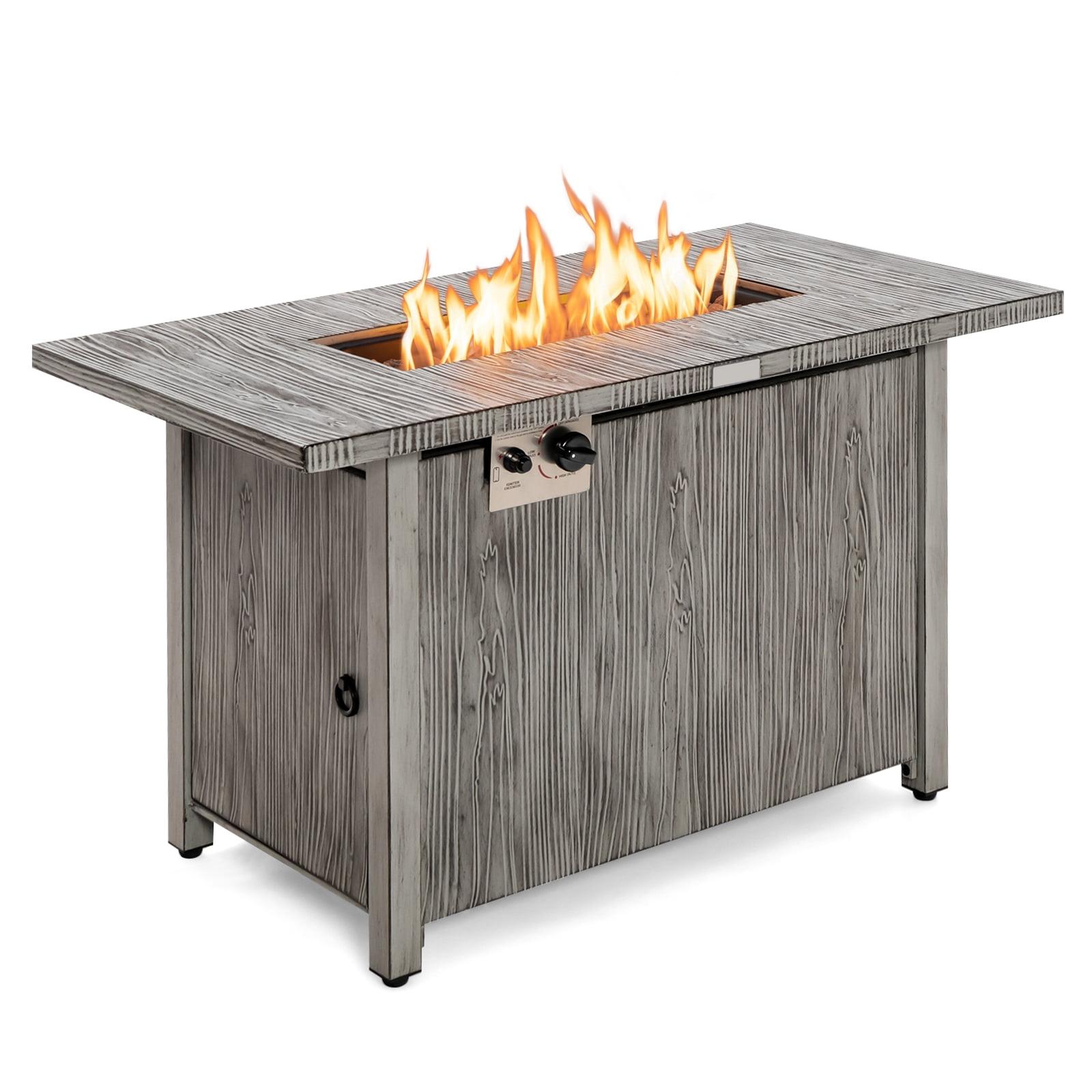 Patiojoy 43’’ Propane Fire Pit Table 50,000 BTU Outdoor Propane Gas Fire Table w/ Wood Grain Tabletop Hideaway Tank Storage