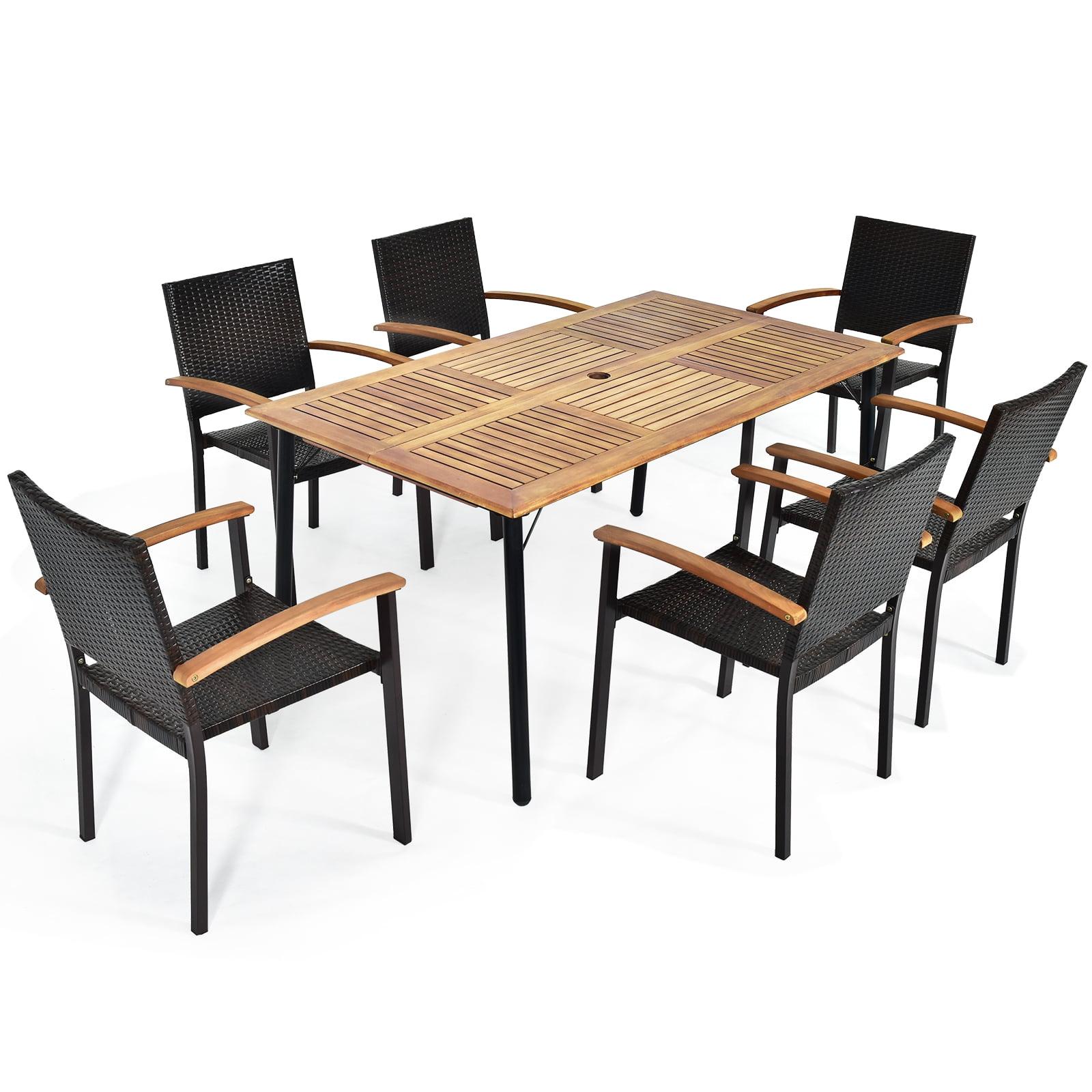 Hokku Designs Artimiza 6 - Person Acacia Patio Dining Set with Rectangular Table (Set of 7)
