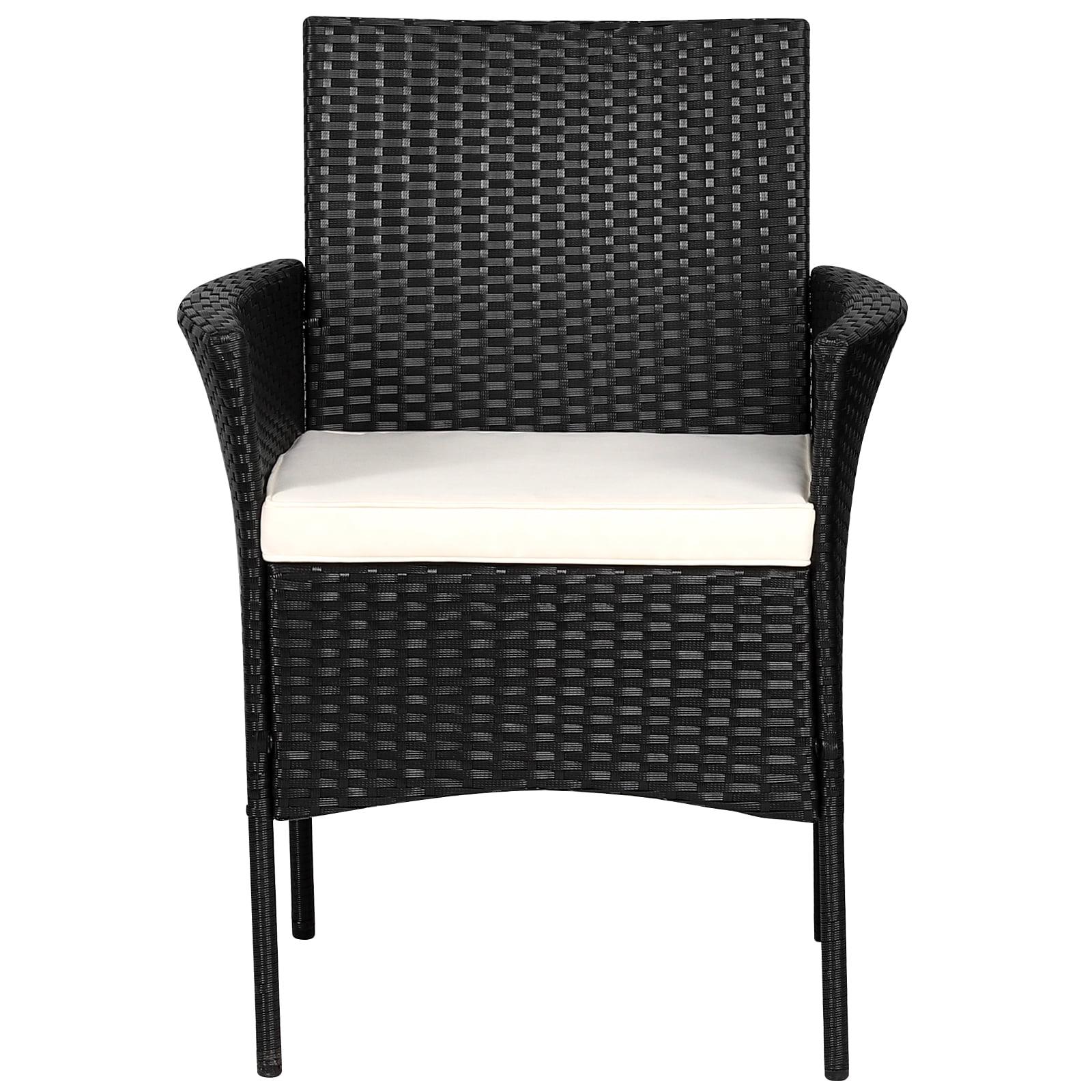 Tangkula Outdoor 2 PCS Rattan Dining Chair Patio Cushioned Arm Chair w/Zipper Black