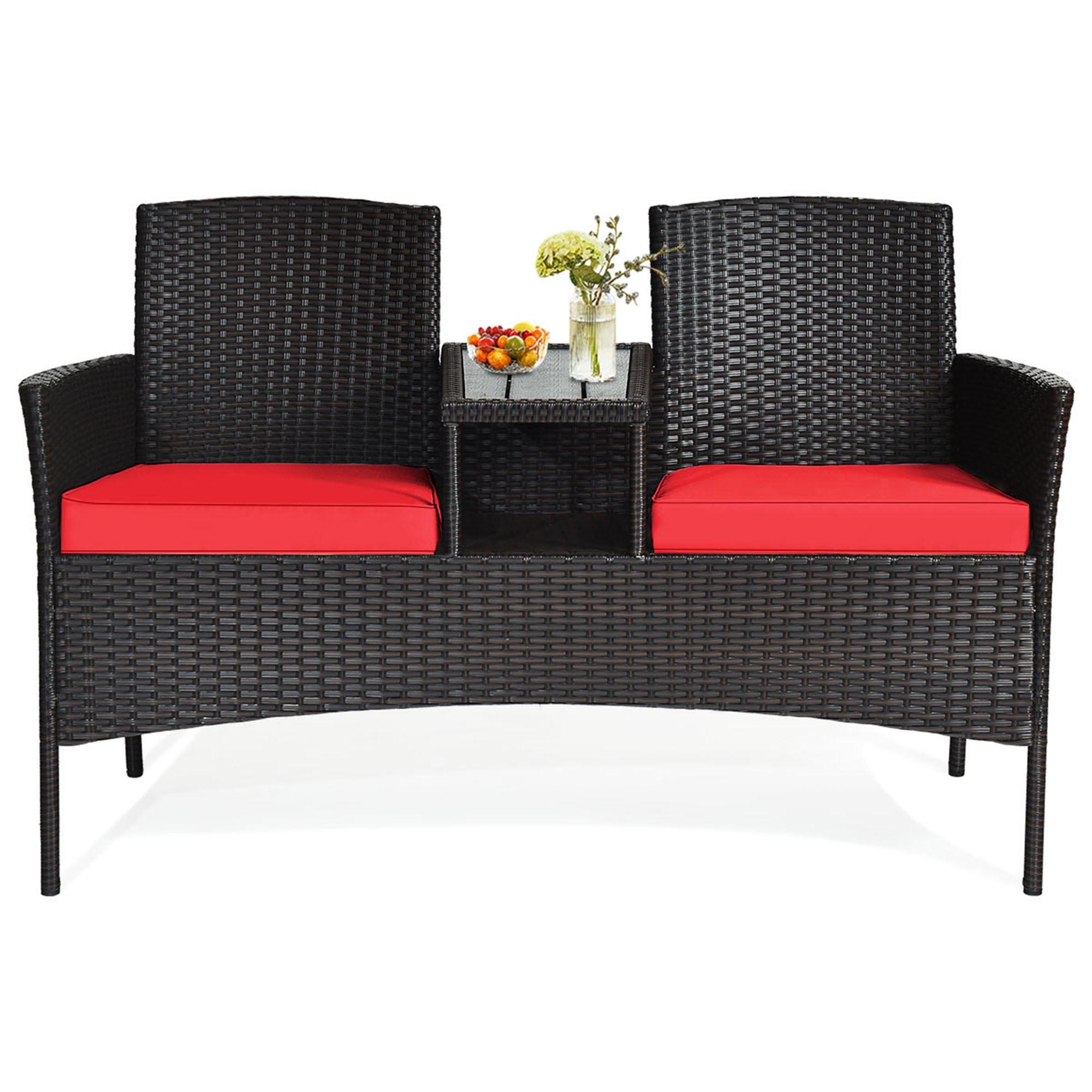Tangkula Outdoor Rattan Furniture Wicker Patio Conversation Chair W/Cushion Red