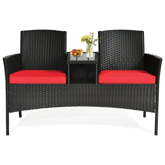 Tangkula Outdoor Rattan Furniture Wicker Patio Conversation Chair W/Cushion Red