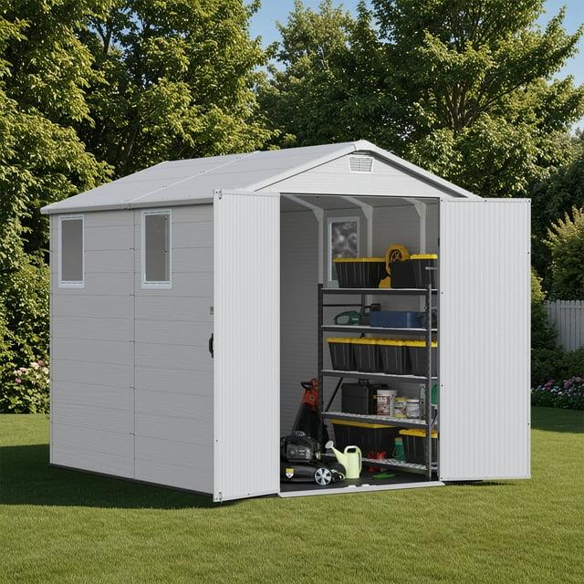 Patiowell 6 Ft. W X 8 Ft. D Resin Outdoor Storage Shed, Weather-resistant Outdoor Storage With Reinforced Design