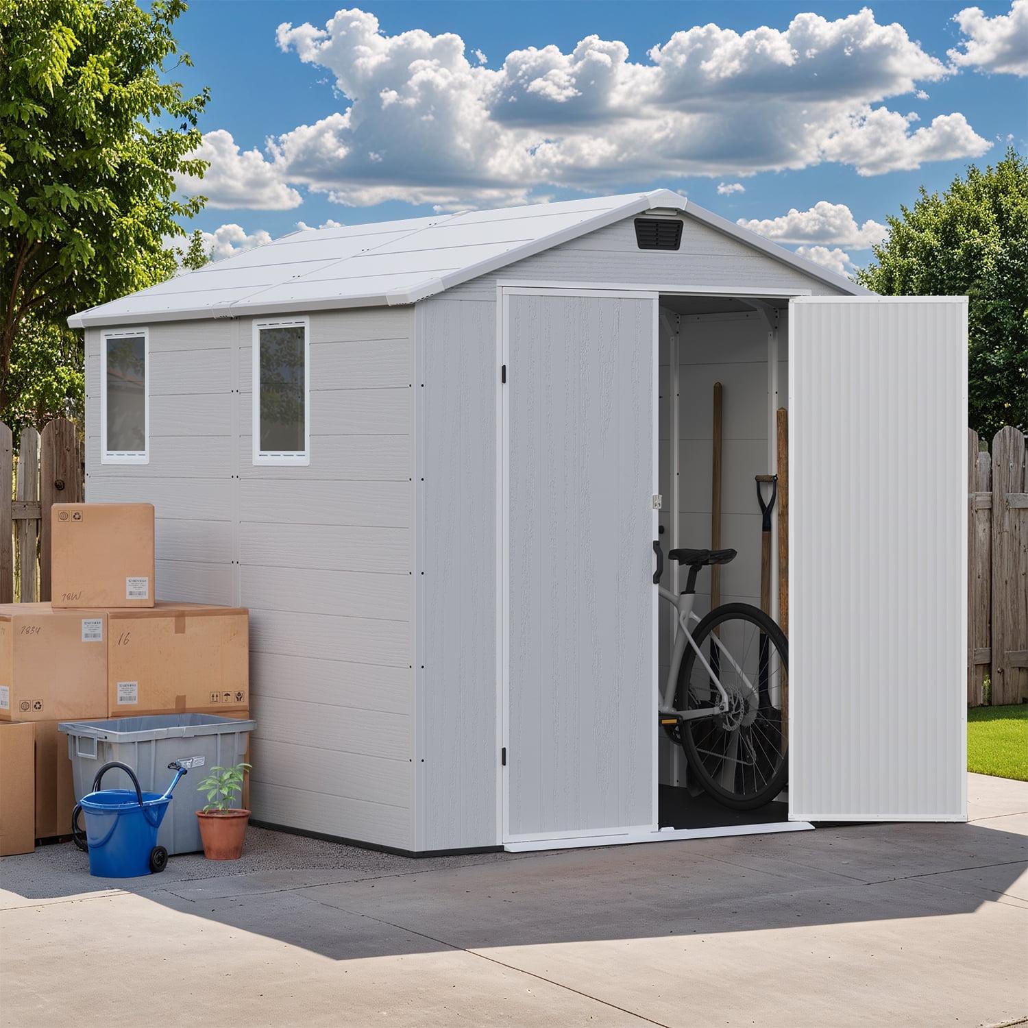 Patiowell 6 Ft. W X 8 Ft. D Resin Outdoor Storage Shed, Weather-resistant Outdoor Storage With Reinforced Design