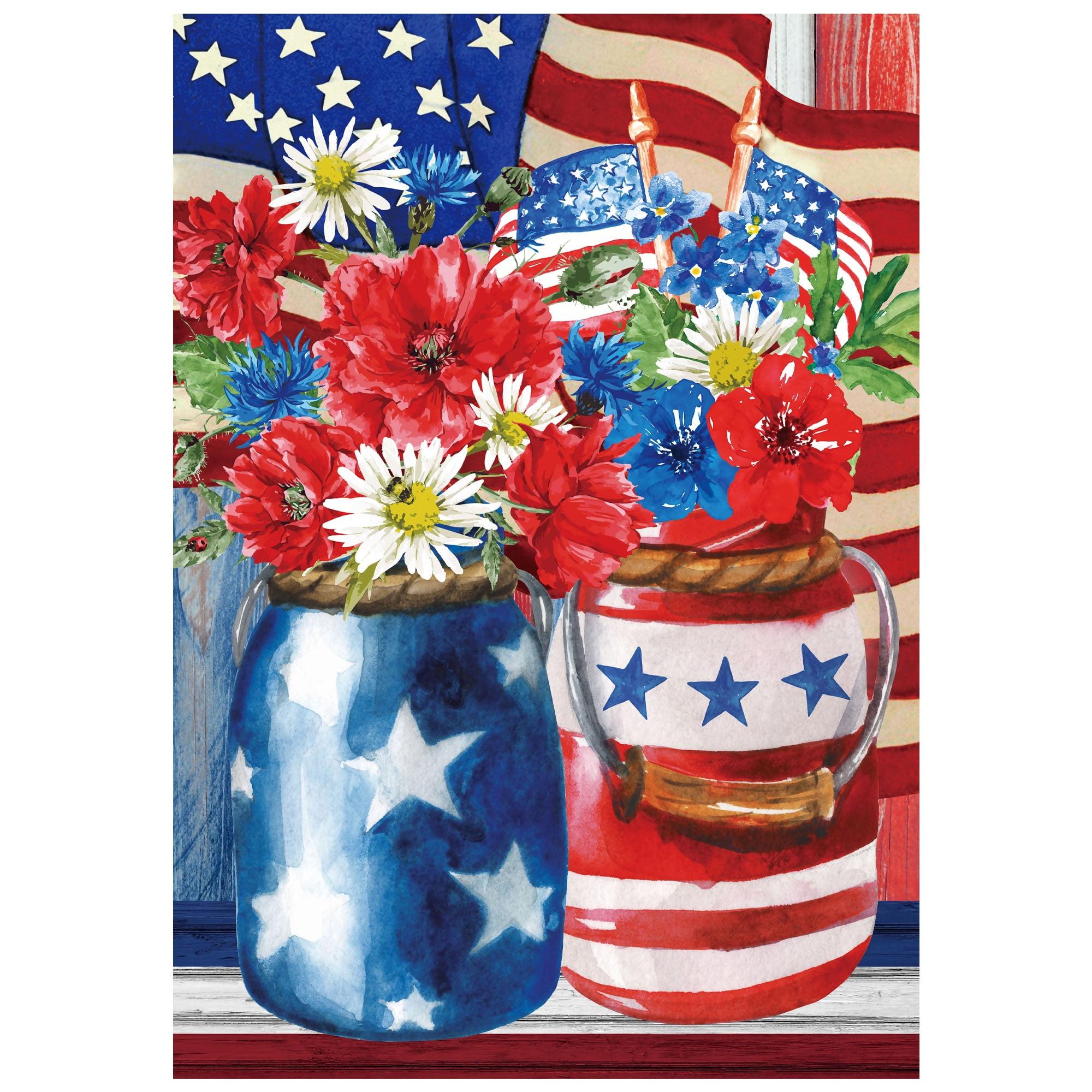 Patriotic Floral Bouquet Polyester Garden Flag