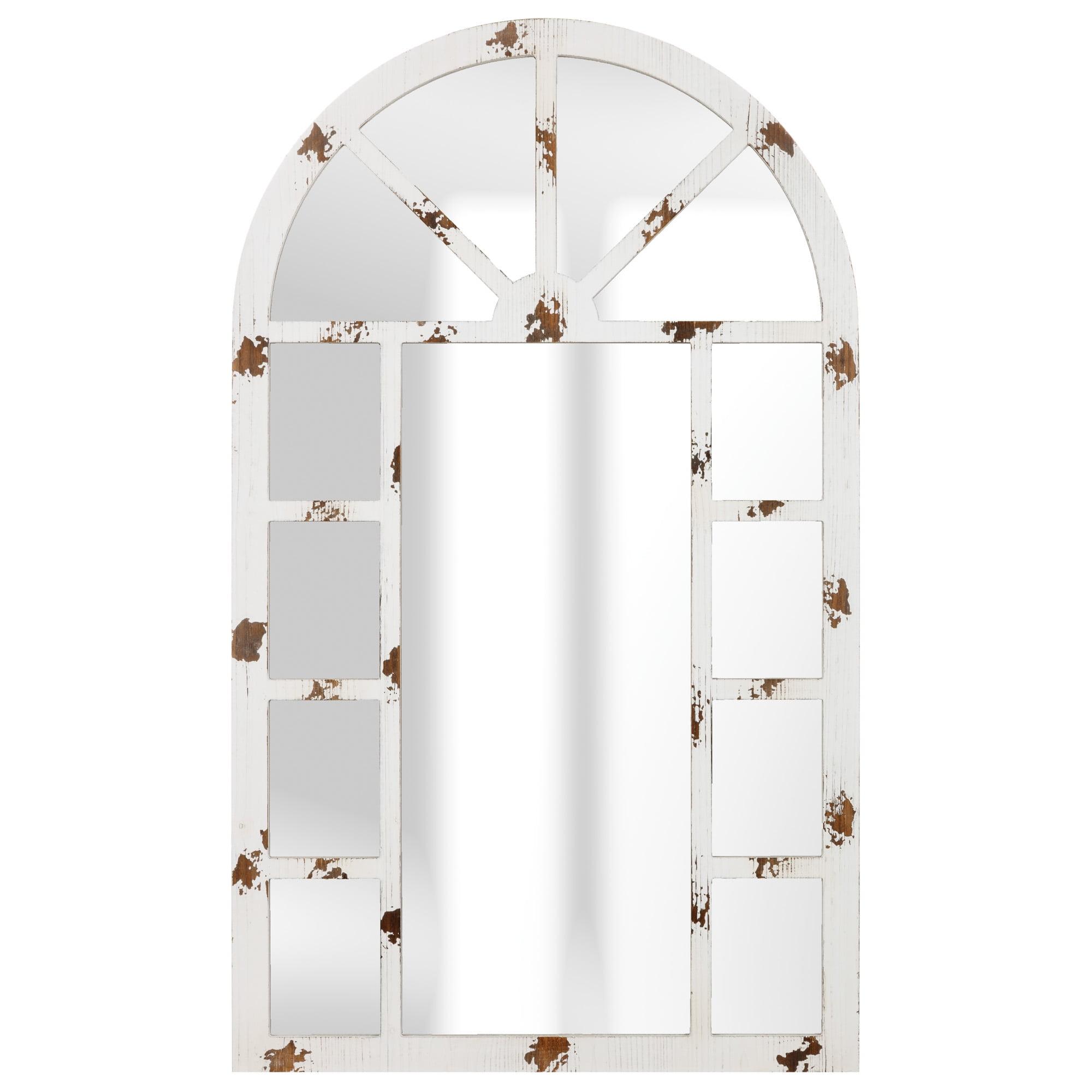 Patton Wall Decor Arch Windowpane Wall Mirror, Distressed White, 24x40"