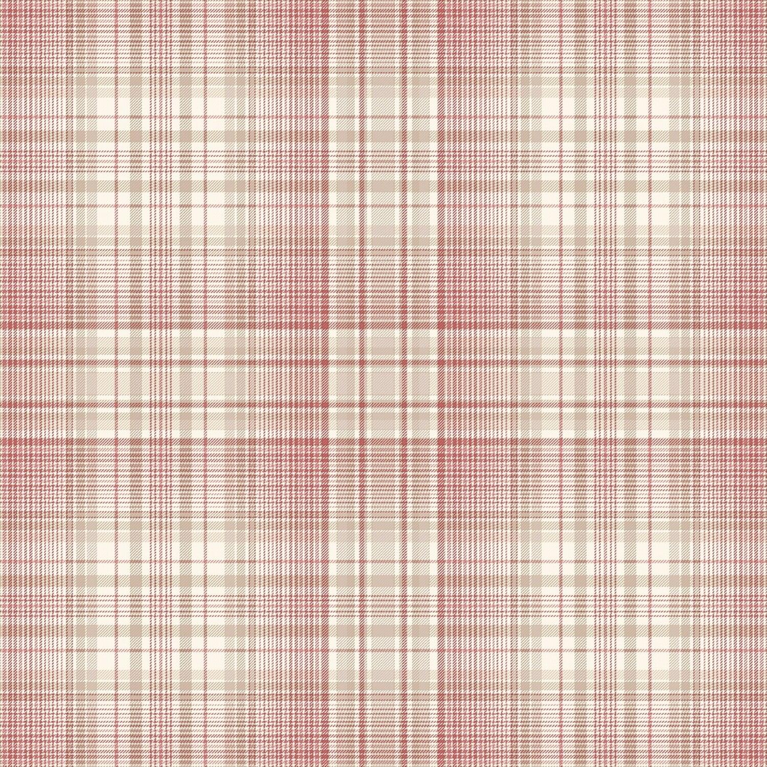 Red and Beige Check Plaid Pre-Pasted Vinyl Wallpaper