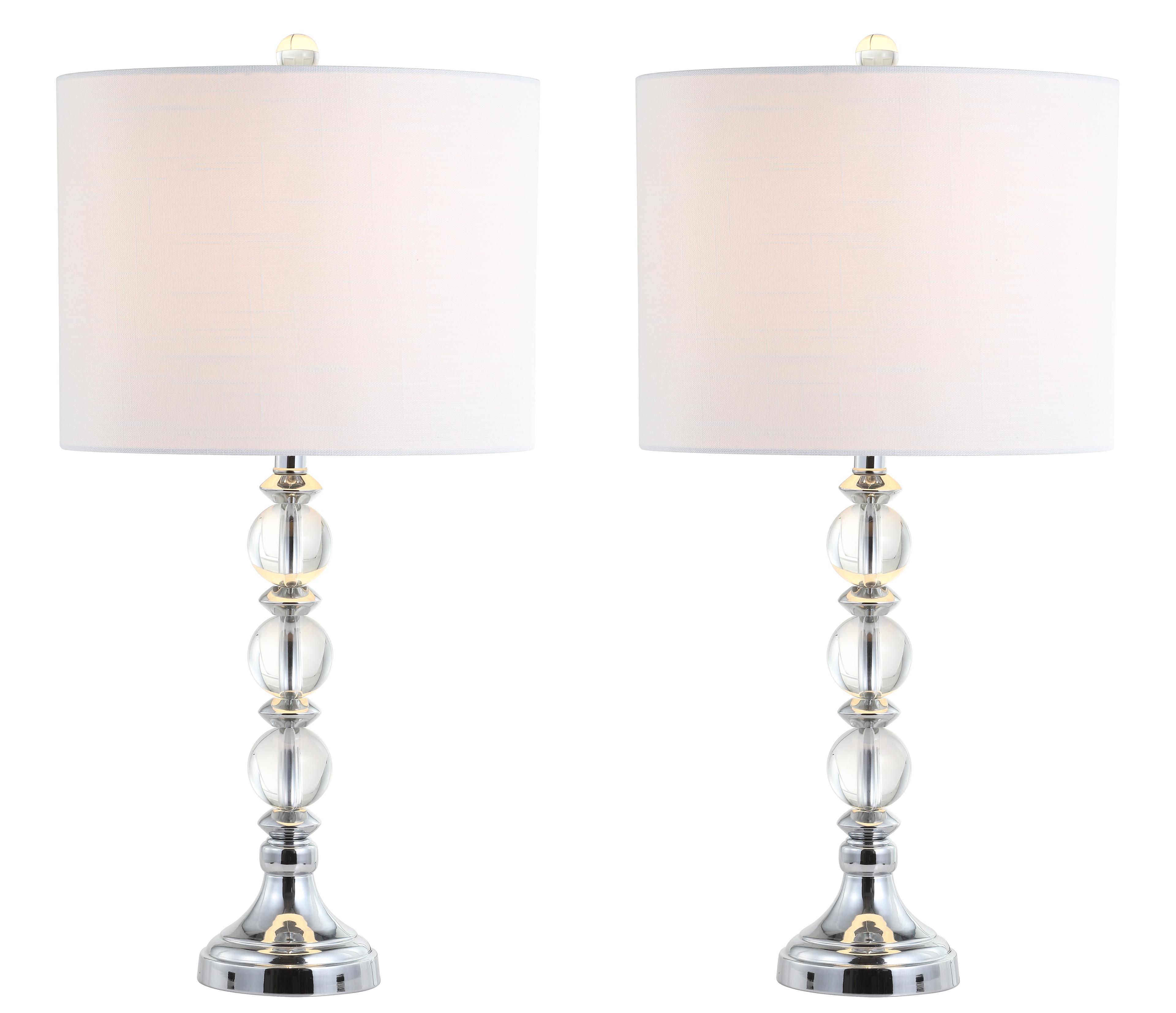Elegant Clear Crystal 26" LED Table Lamp Set, White Linen Shade