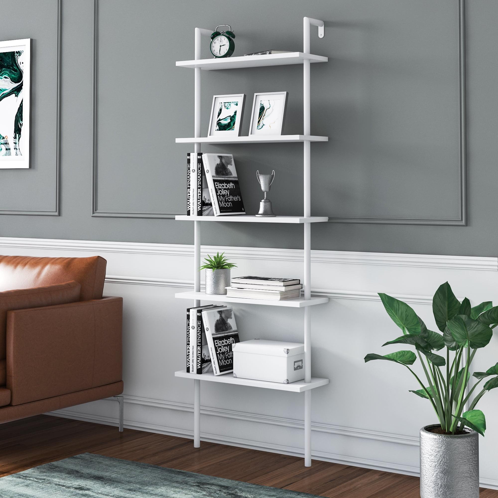 Paula 5-Tier Wall Mount Bookcase, Melamine White