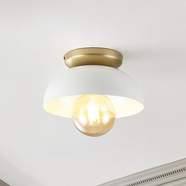 Paulina 8.5" 1-Light Classic Industrial Iron LED Flush Mount, White/Gold Painting