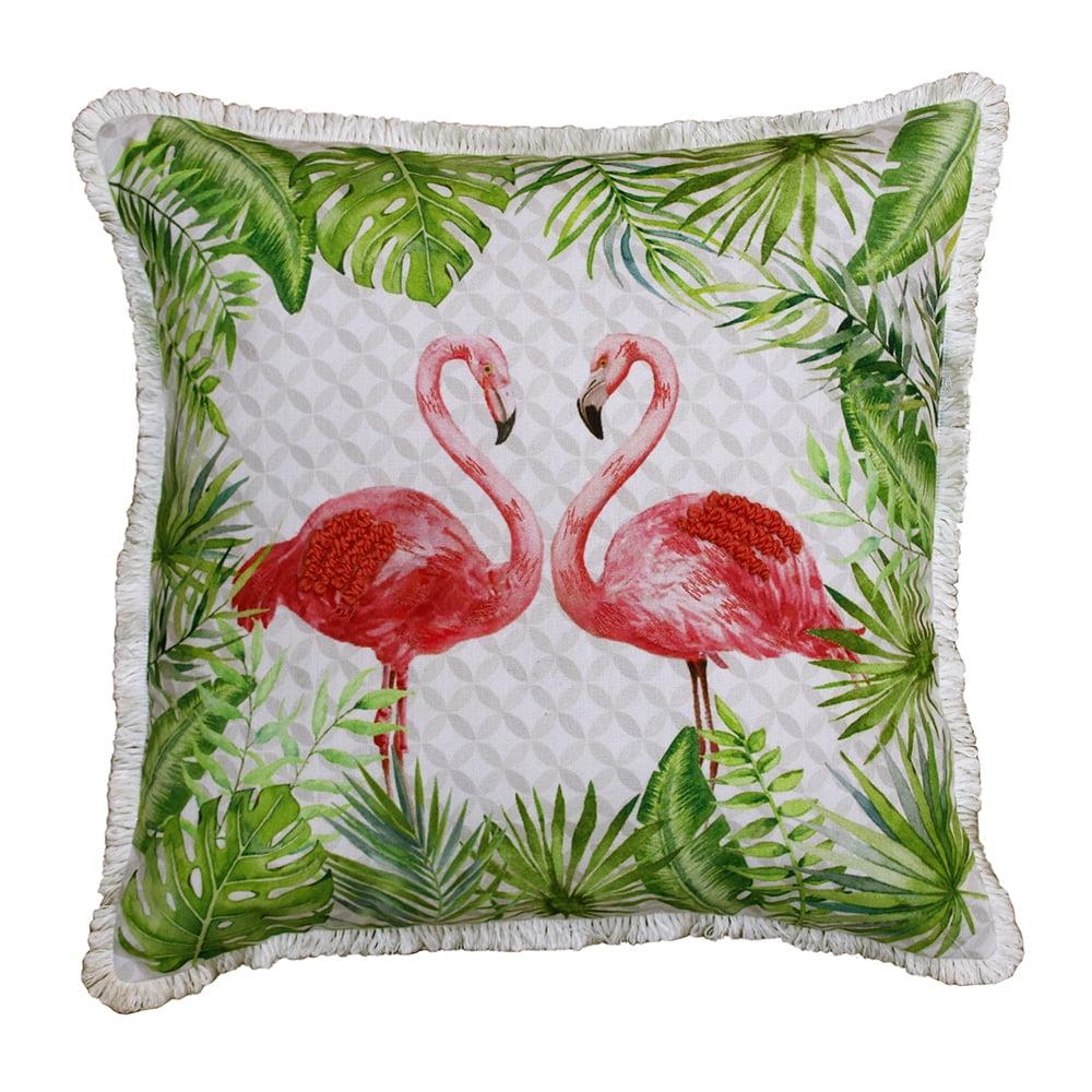 Hand-Woven Coral Pink Flamingo Tropical Throw Pillow