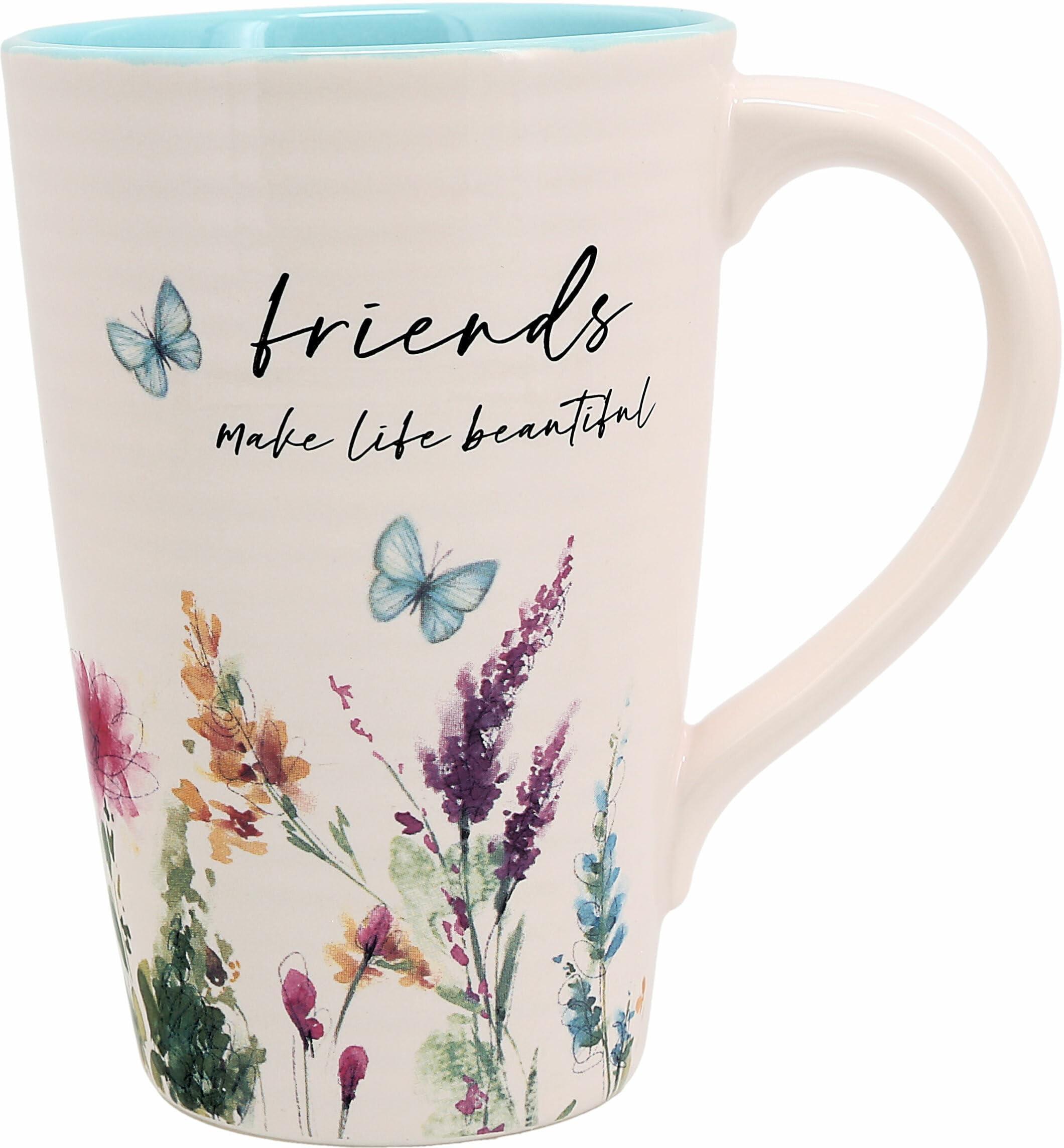 Friends Make Life Beautiful 17 oz Ceramic Floral Mug