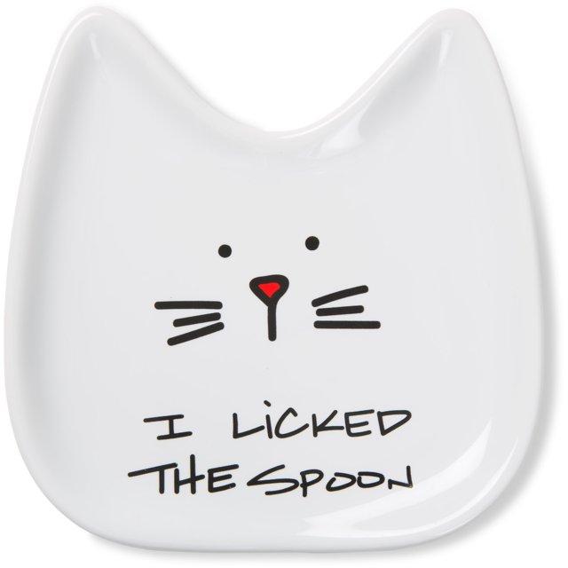Pavilion Gift Company Blobby Cat, Cat Spoon Rest"I Licked the Spoon", 5", White