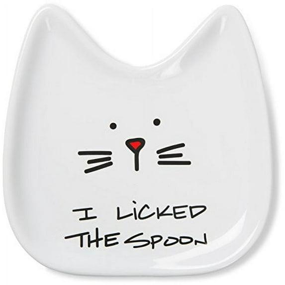 Pavilion Gift Company Blobby Cat, Cat Spoon Rest"I Licked the Spoon", 5", White