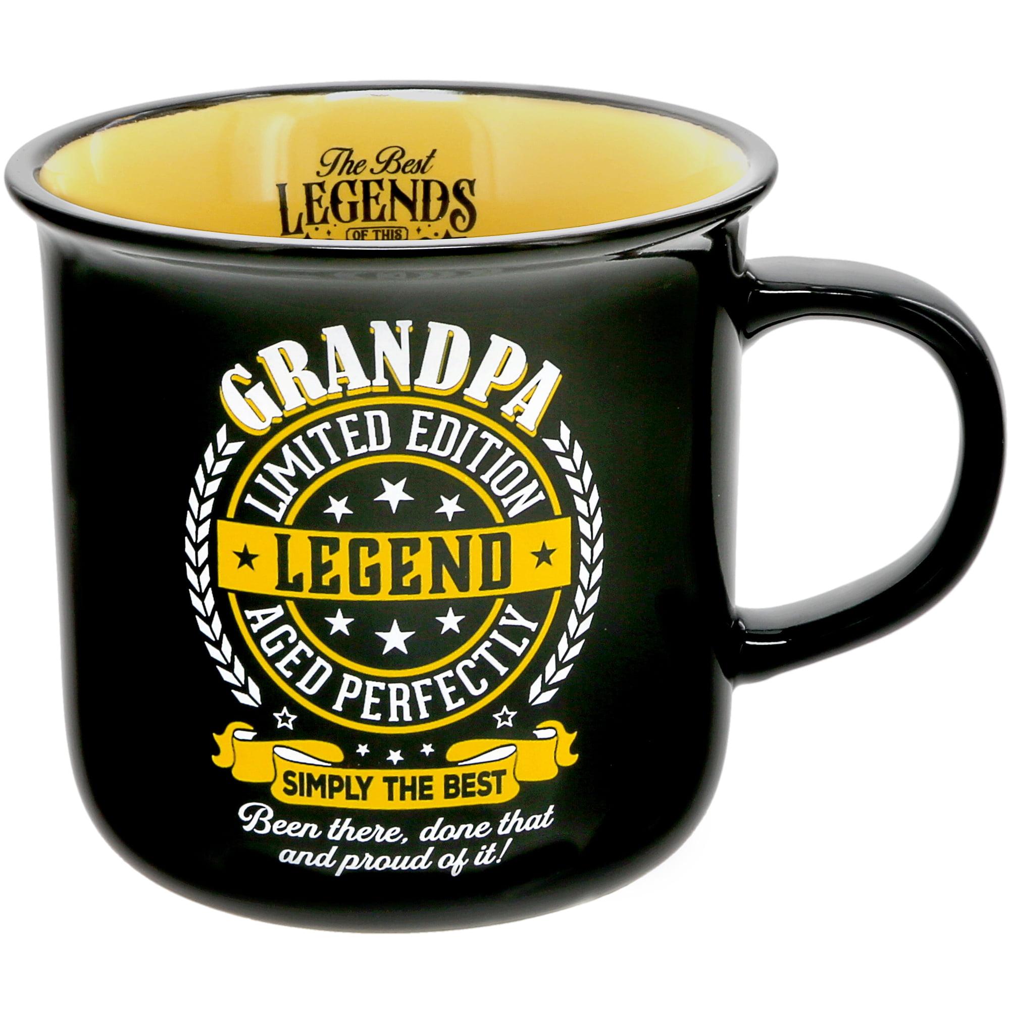 Pavilion Gift Company - Grandpa Limited Edition Legend - Ceramic 13-ounce Campfire Mug, Double Sided Coffee Cup, Fathers Day Gift, 1 Count (Pack of 1), 3.75” x 5” x 3.5”, Black/Yellow