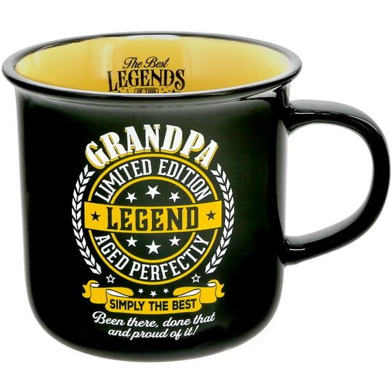 Pavilion Gift Company - Grandpa Limited Edition Legend - Ceramic 13-ounce Campfire Mug, Double Sided Coffee Cup, Fathers Day Gift, 1 Count (Pack of 1), 3.75” x 5” x 3.5”, Black/Yellow