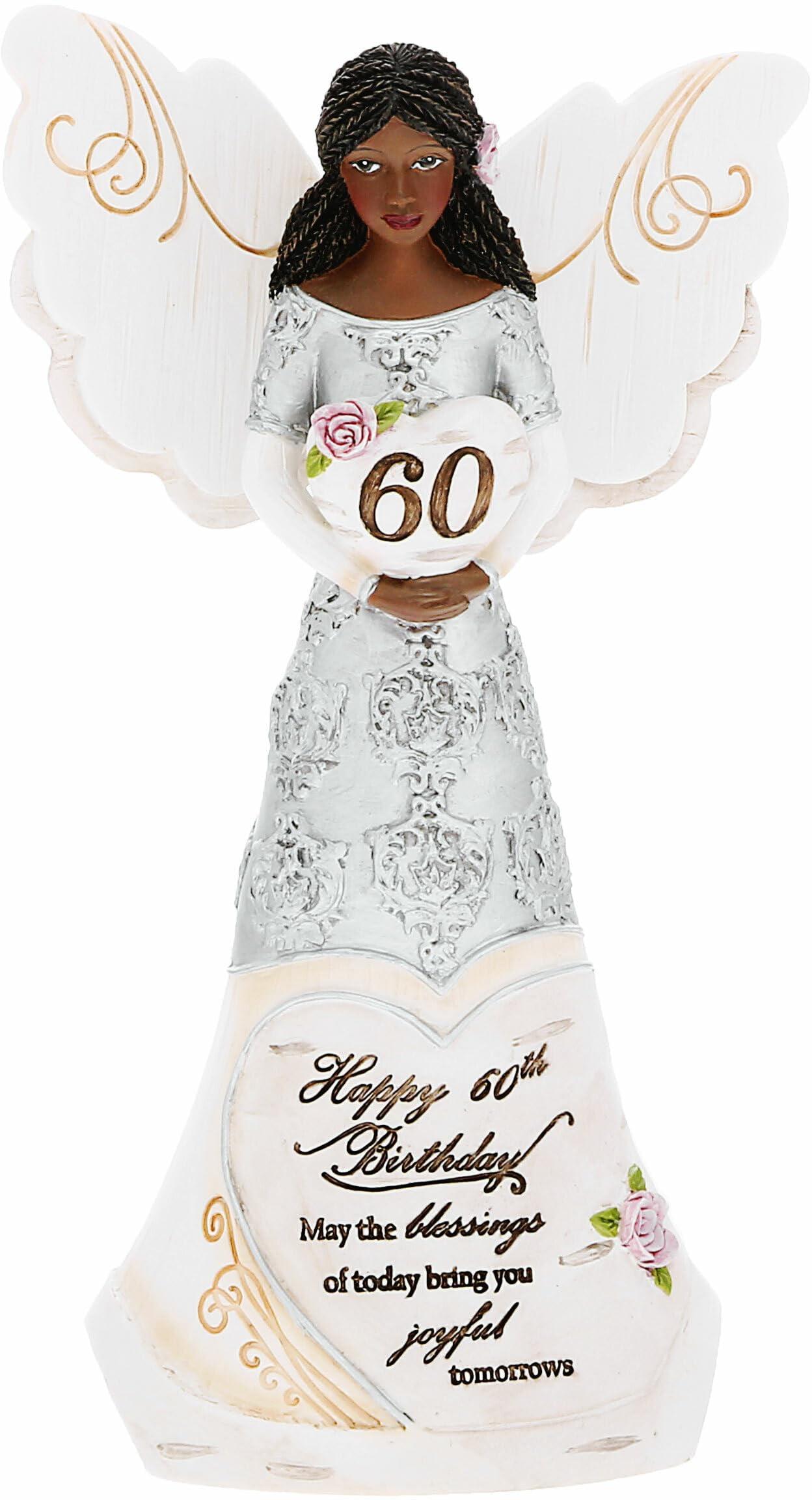 Happy 60th Birthday Silver and Cream Resin Angel Figurine