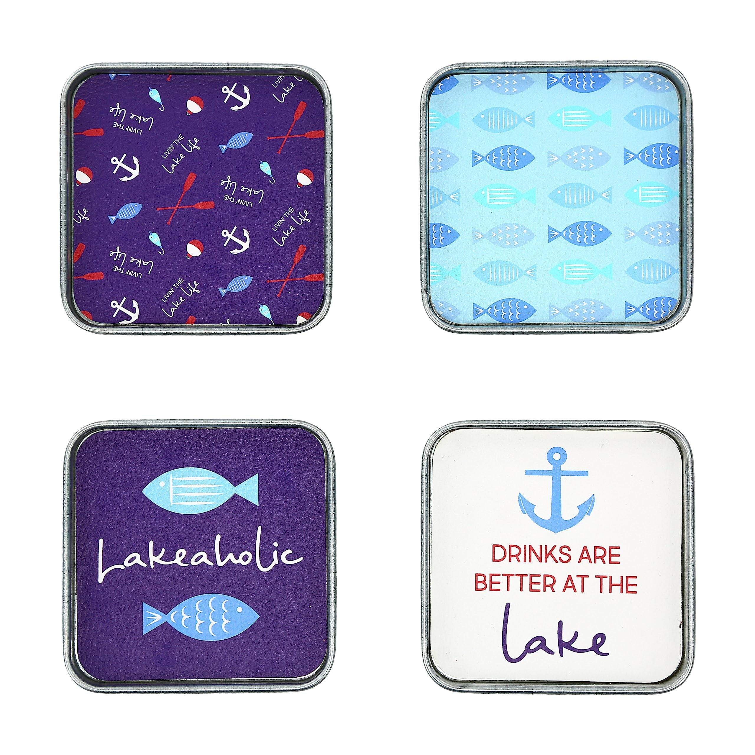Pavilion-We People- Livin The Life- Lake 4" (4 Piece) Coaster Set