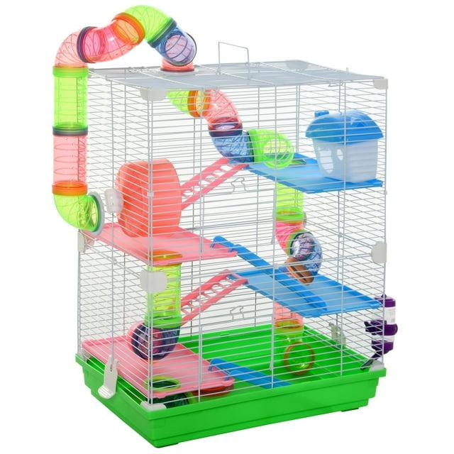 PawHut 5-Tier Hamster Cage Rodent Gerbil Habitat Habitat Metal Wire with Water Bottle, Food Dishes, Interior Ladder, Tube