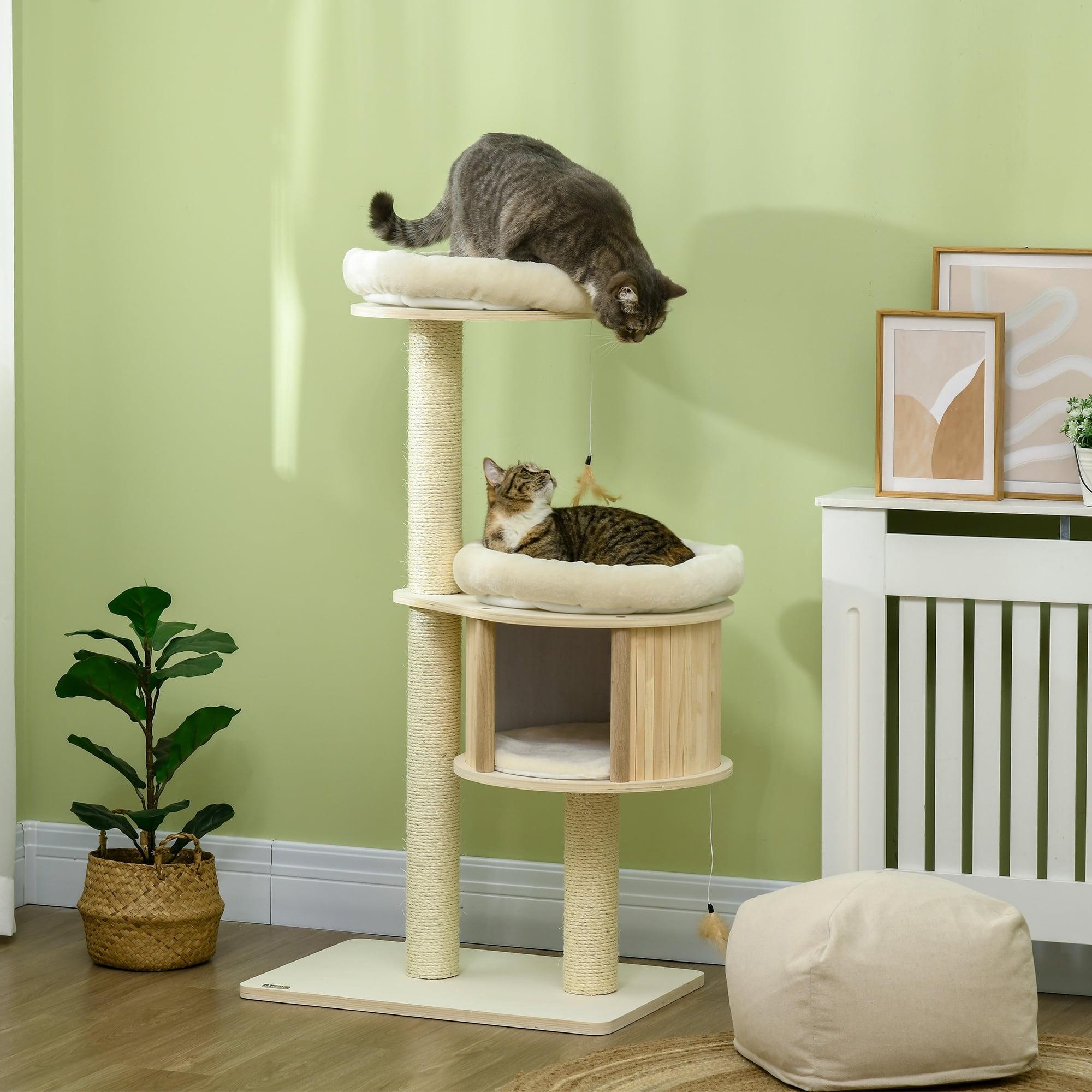 Natural Sisal 3-Level Cat Tree with Soft Cushions