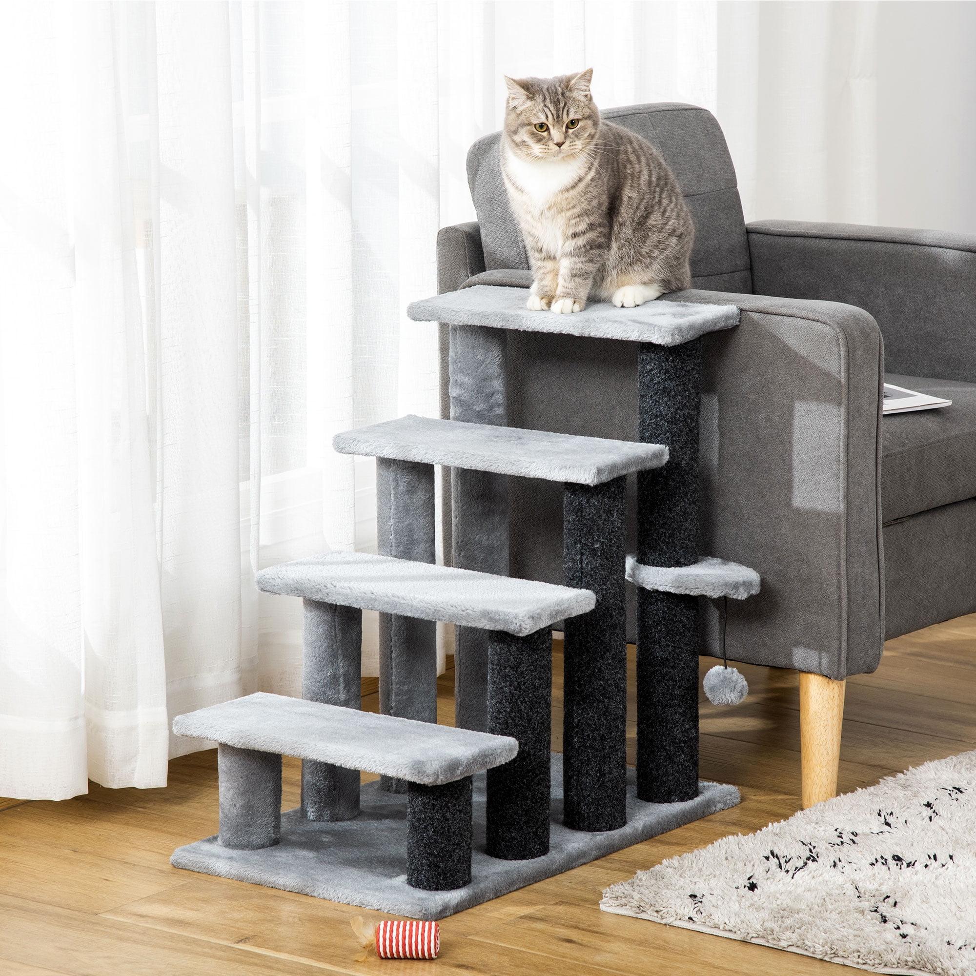 PawHut 4-Level Cat Stair Ladder, Kitten Tree Climber, with Hanging Play Ball, Steps for Bed, Sofa