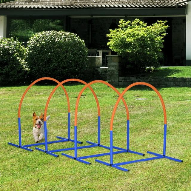 Pawhut Dog Agility Training Equipment, 4 Piece Dog Agility Course For Old Dogs With Carrying Bag, Outdoor Use, Blue