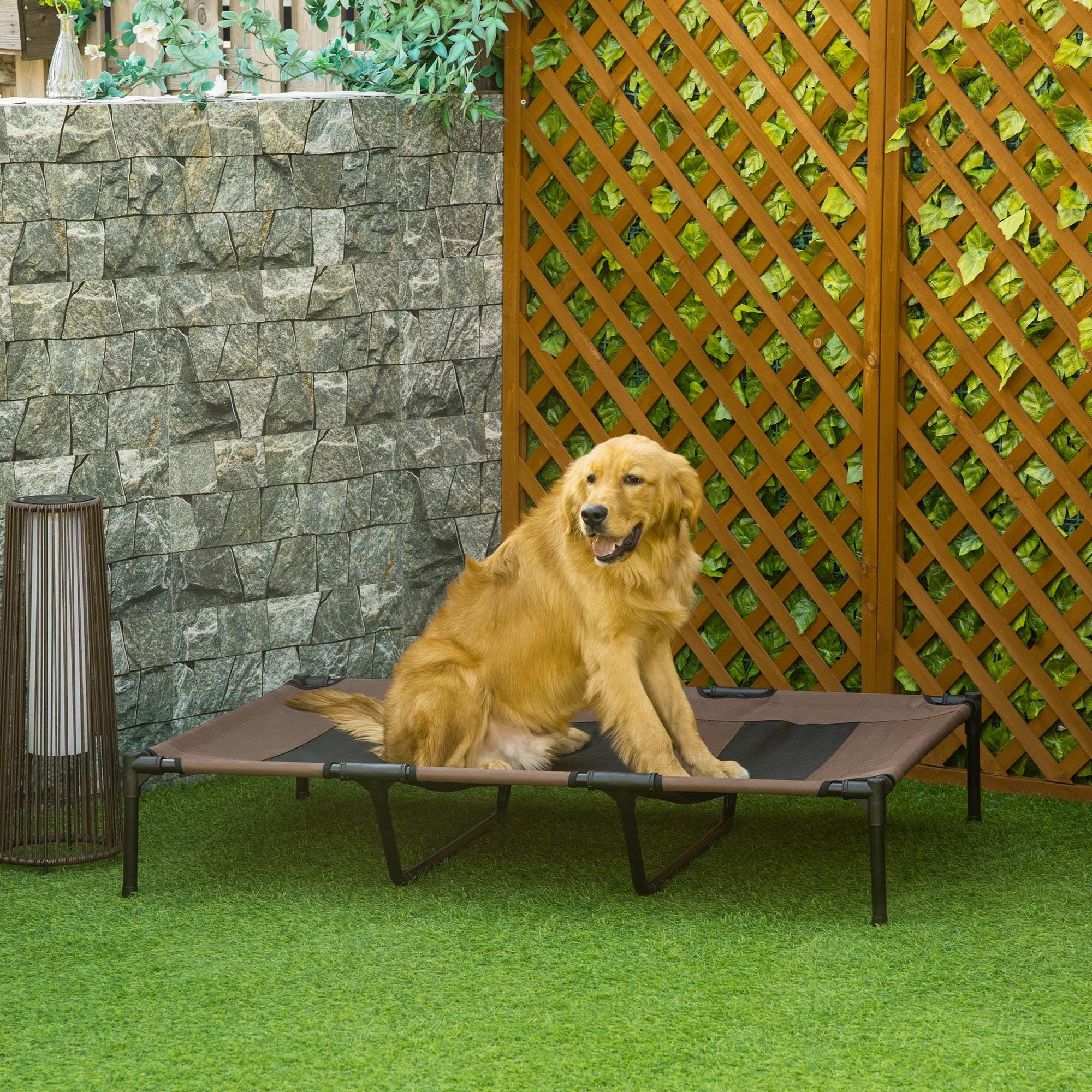 X-Large Tan Elevated Outdoor Dog Bed with Metal Frame