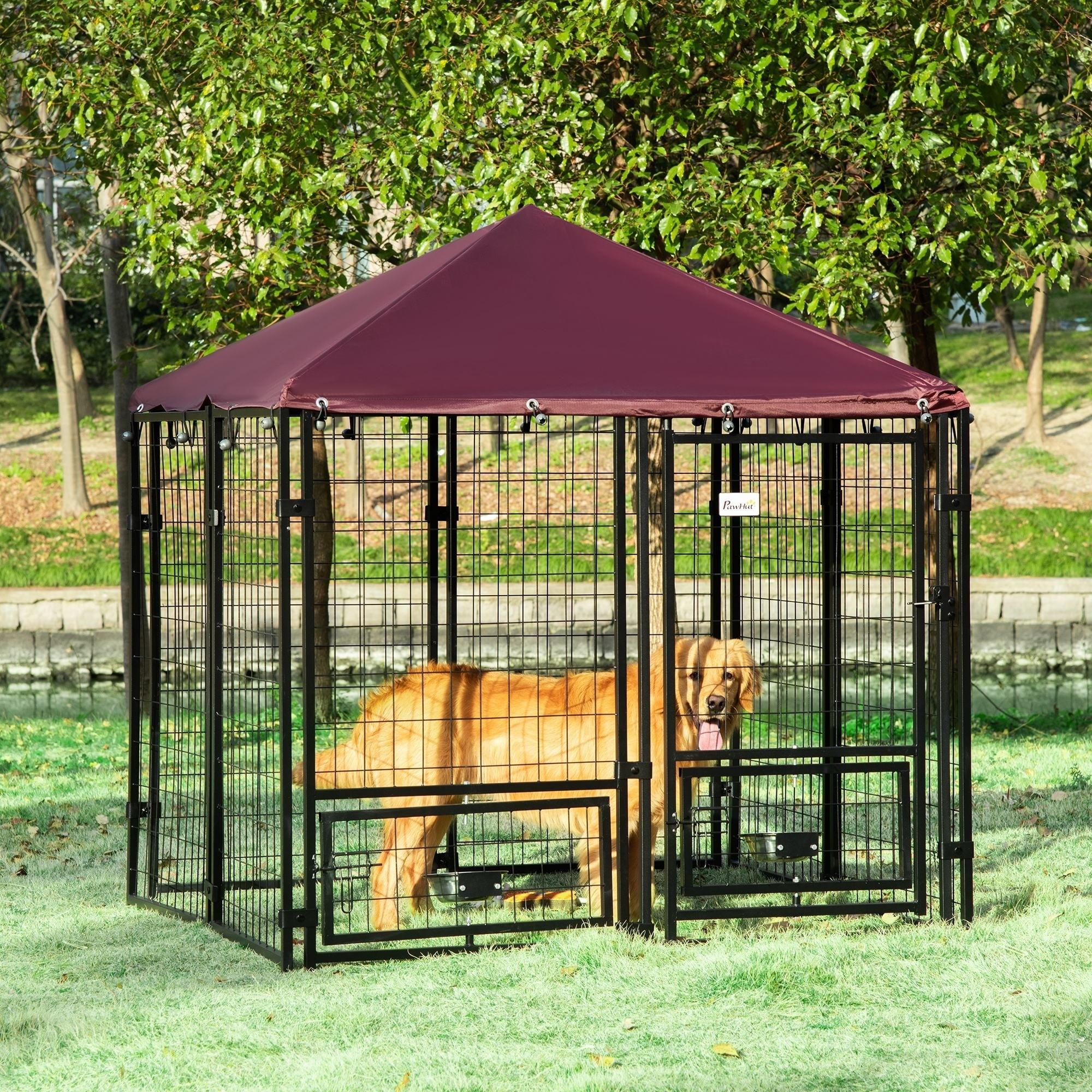 PawHut Lockable Dog House Kennel with Water-resistant Roof