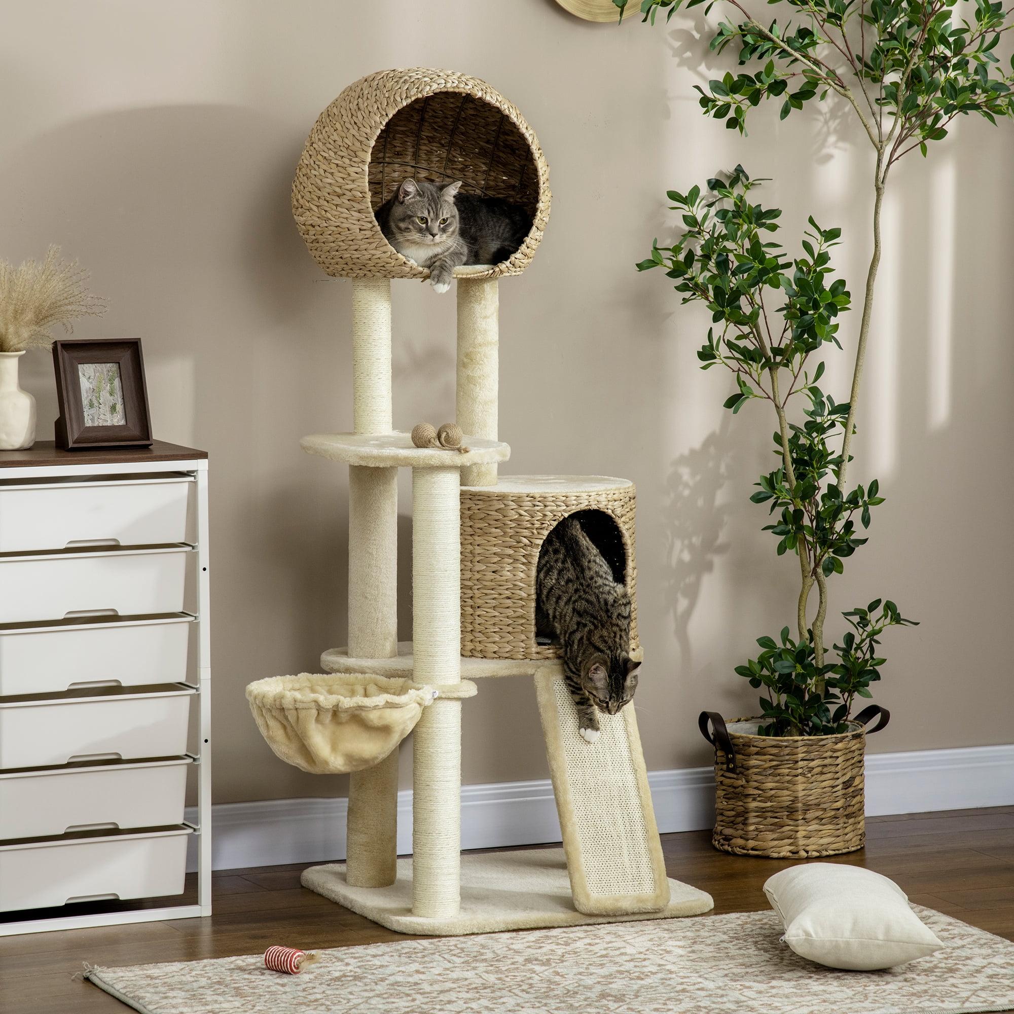 Beige Sisal Cat Tree with Condo and Hammock, 72 cm