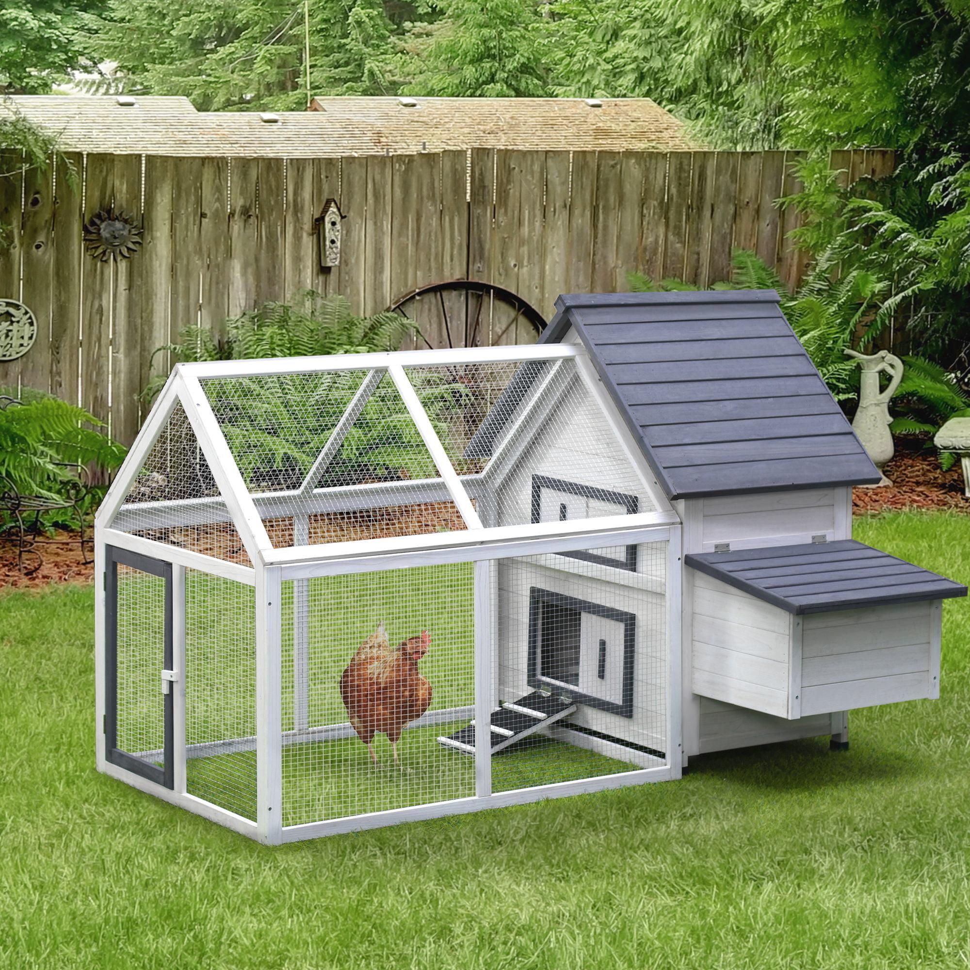 PawHut 65" Chicken Coop Wooden Chicken House Rabbit Hutch Poultry Cage Hen Pen Backyard with Nesting Box, Ramp, Run