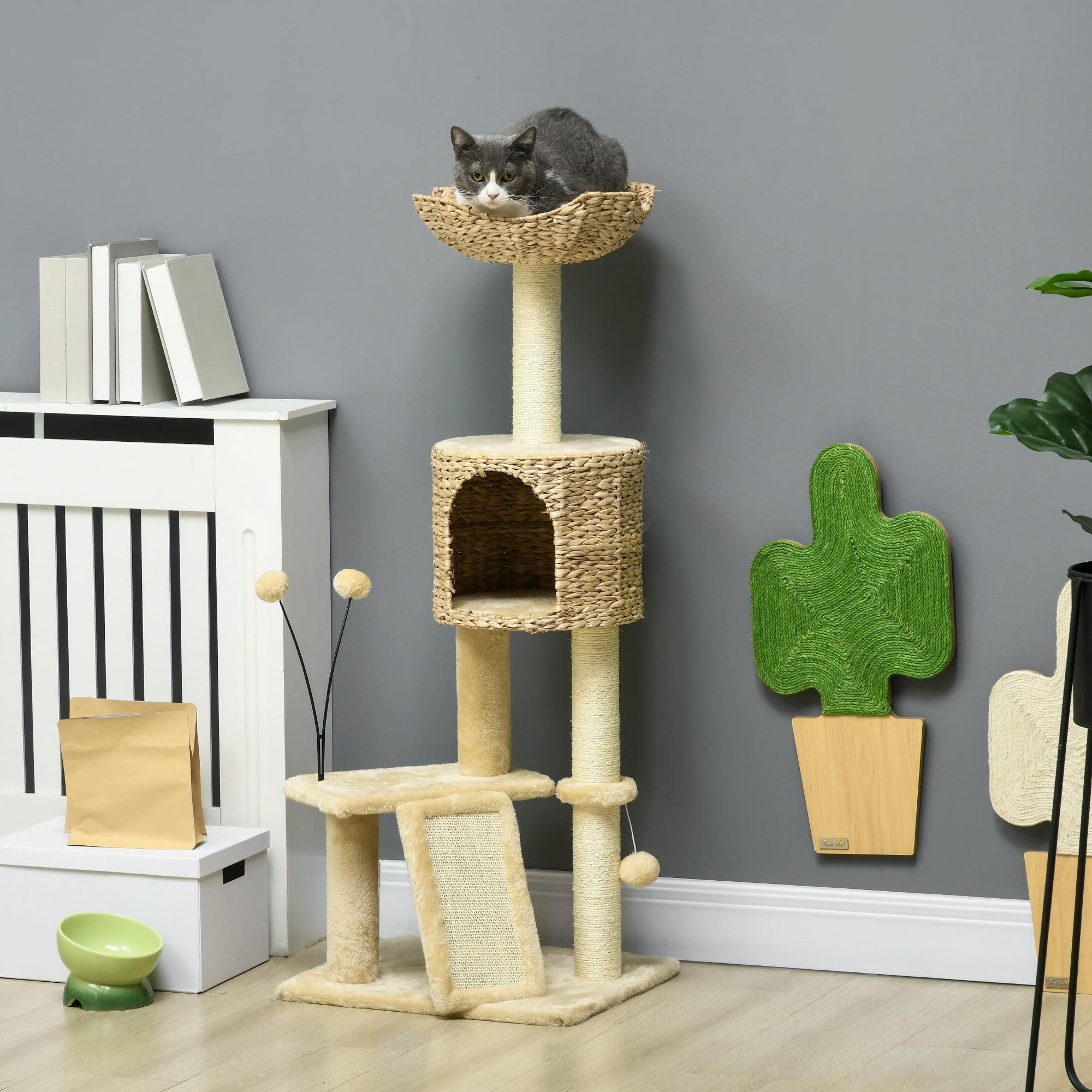 PawHut Scratching Posts Include 45" Cat Tree for Indoor Cats with Ramp, Condo, Toy Balls, Platforms, Bed Cat Tower, Beige