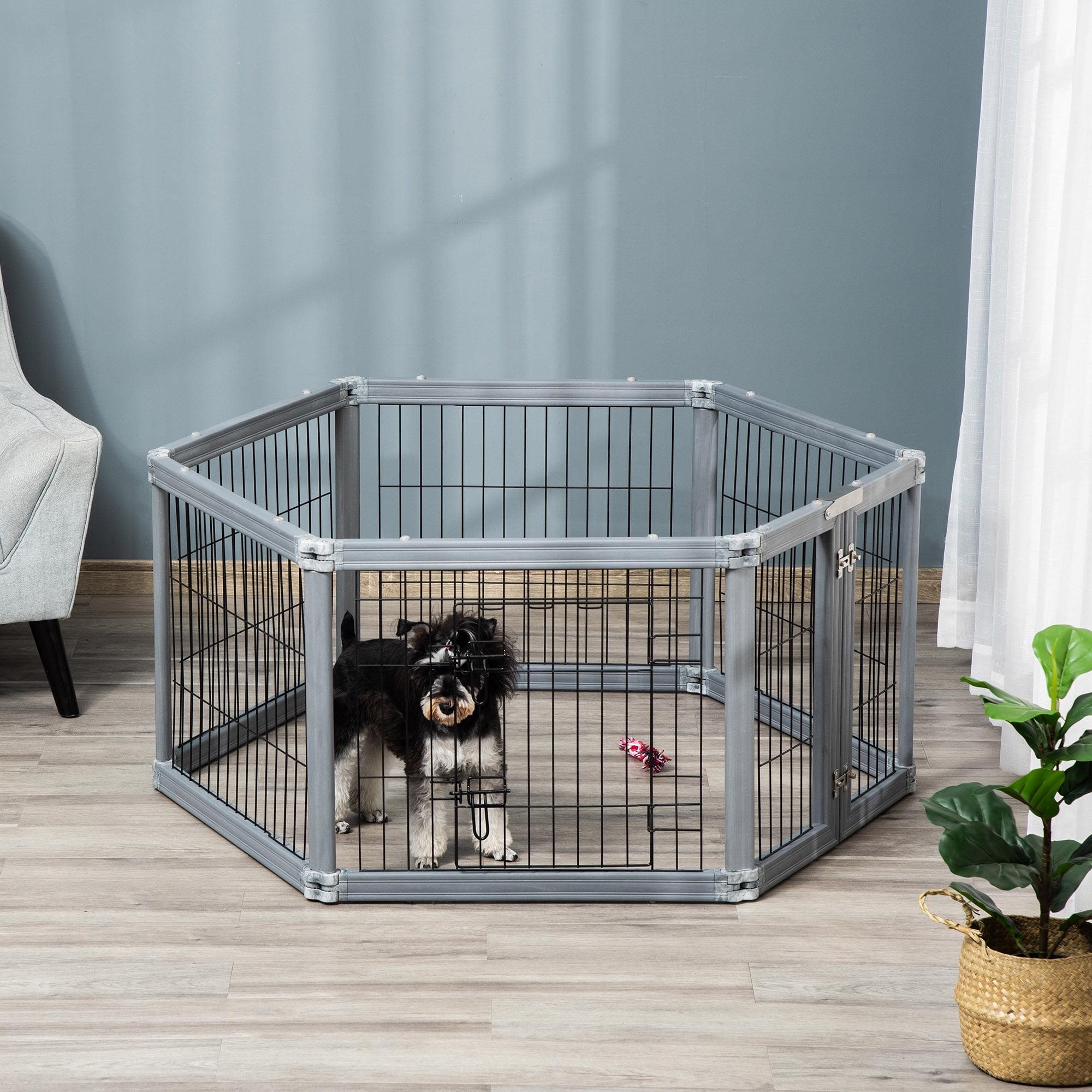 PawHut 24.5" Heavy Duty Pet Playpen, 6 Panels Dog Exercise Pen, Foldable Puppy Play Whelping Fence, with Door, Double Latches, Indoor & Outdoor