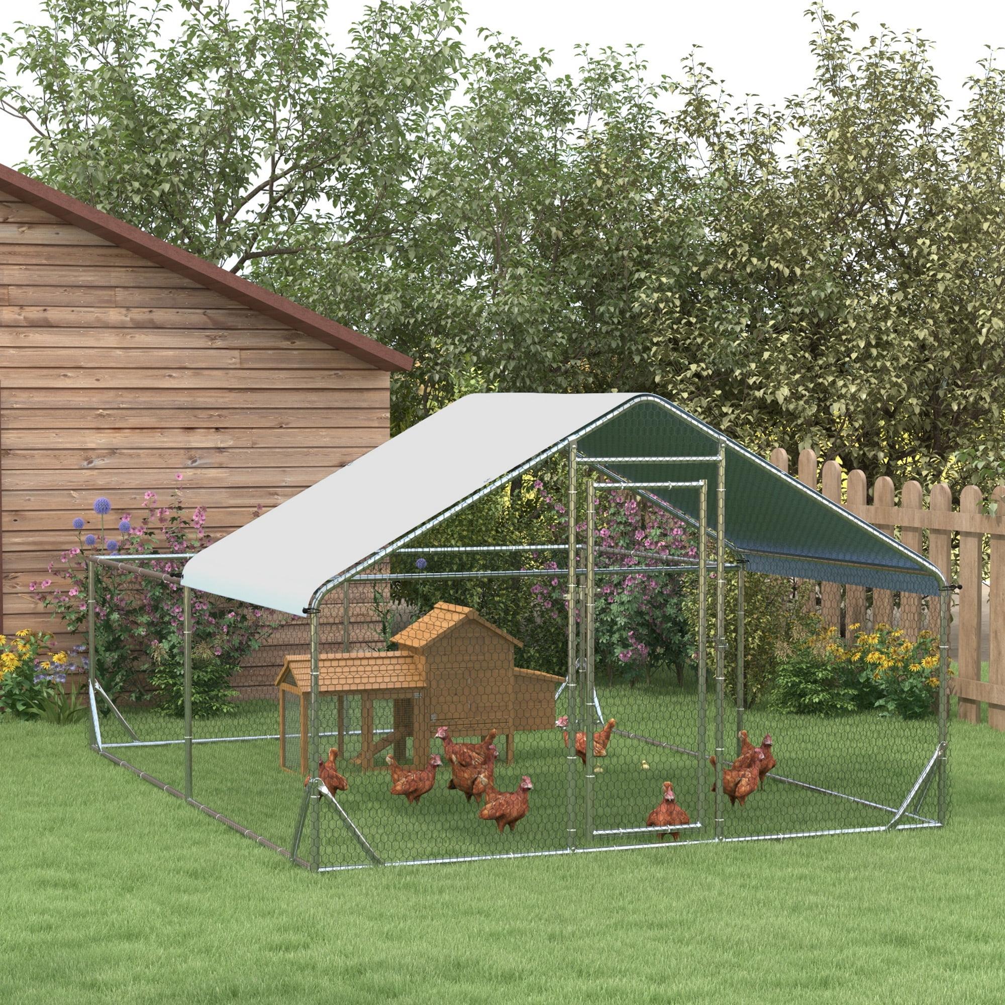 Large Galvanized Steel Walk-In Chicken Coop with Roof Cover