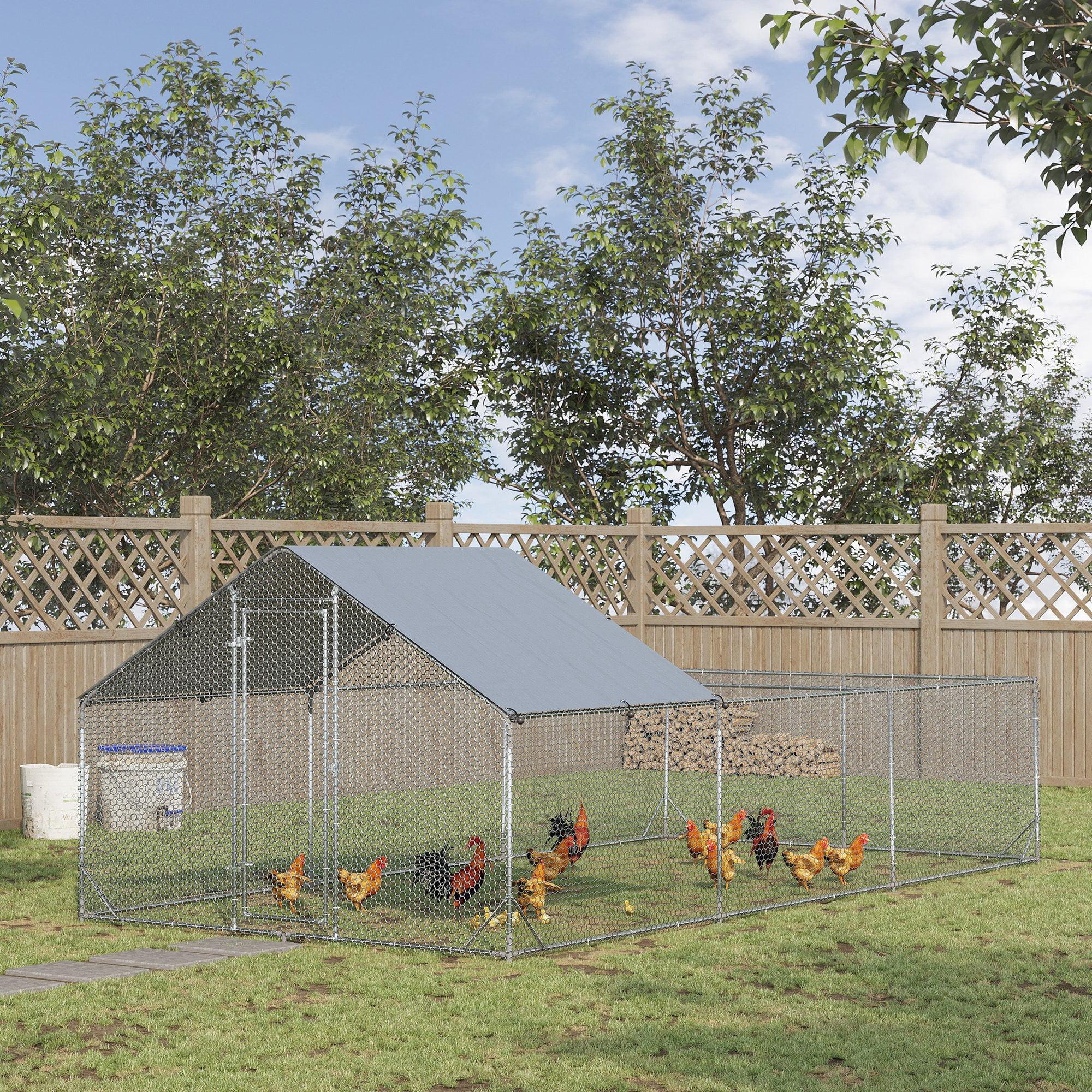 PawHut Large Metal Chicken Coop for Chickens, Walk-In Chicken Coop Run, Big Chicken House Chicken Cage Outdoor Chicken Coop