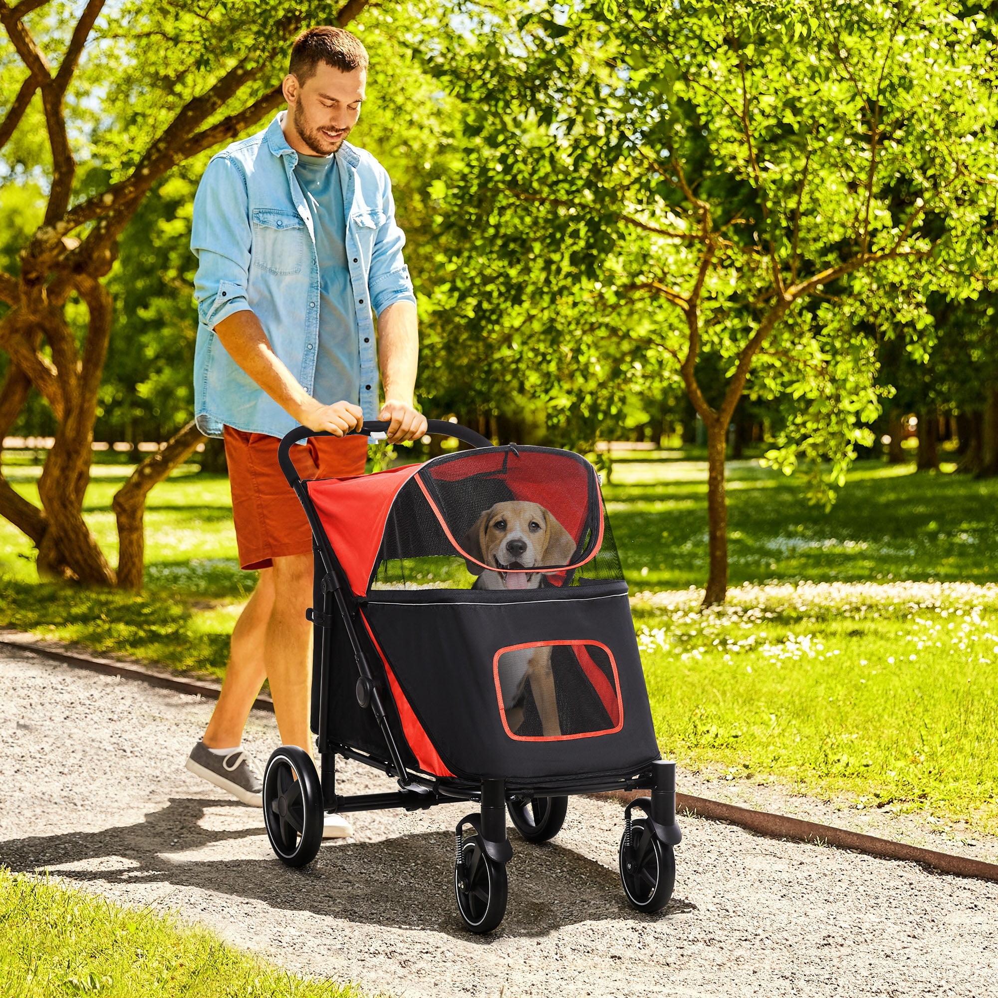 PawHut One-Click Foldable Large Doggy Stroller for Medium Dogs & Large Dogs, Pet Stroller with Storage, Dog Accessories, Dog Walking Stroller