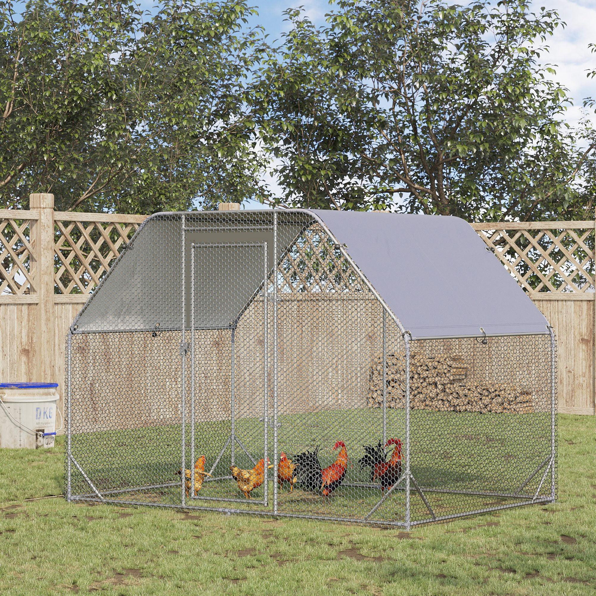 PawHut Metal Chicken Coop Run with Cover, Walk-In Outdoor Pen, Fence Cage Hen House for Yard