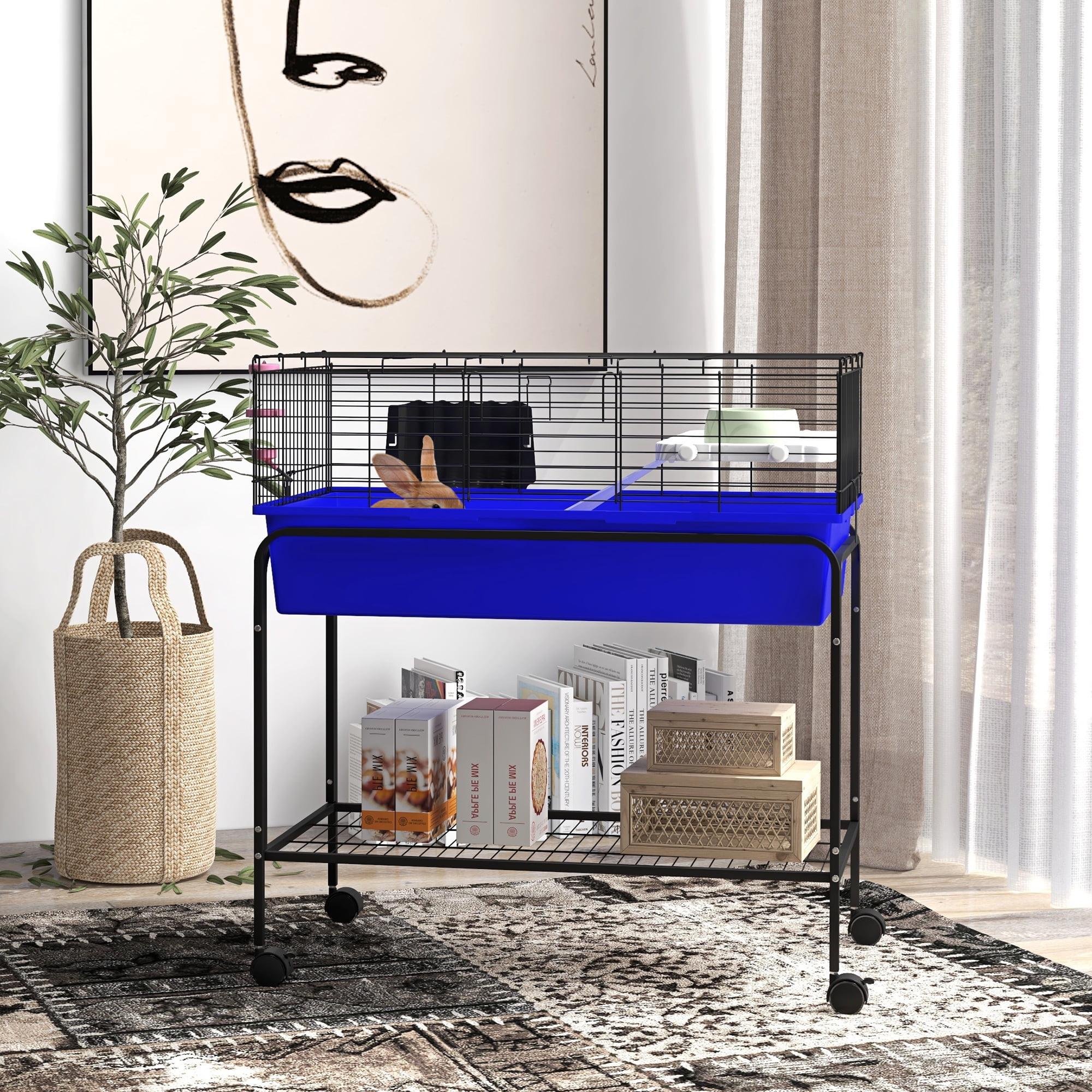 PawHut Two-Story Small Animal Cage Removable from Stand, Guinea Pig, Hedgehog, Chinchilla, Ferret, Shelf & Wheels