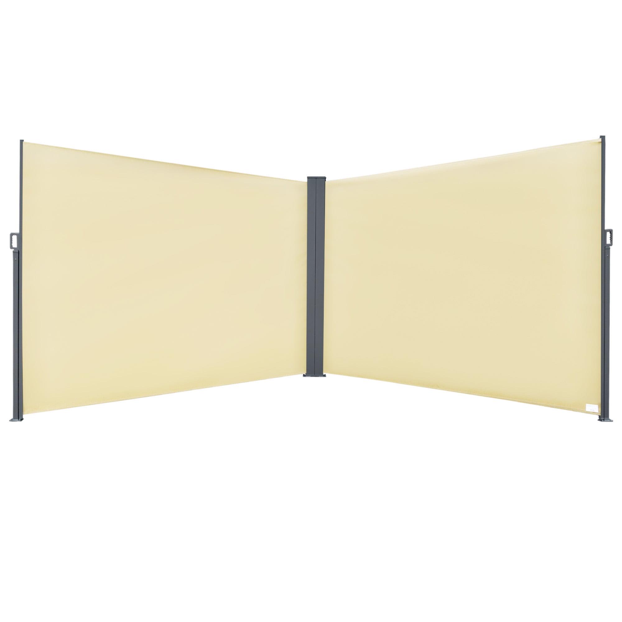 Outsunny 20' Double Retractable Patio Side Awning Garden Sun Shade with UV-Fighting Screen, Auto Pull-Back Function, & Steel Frame, Beige