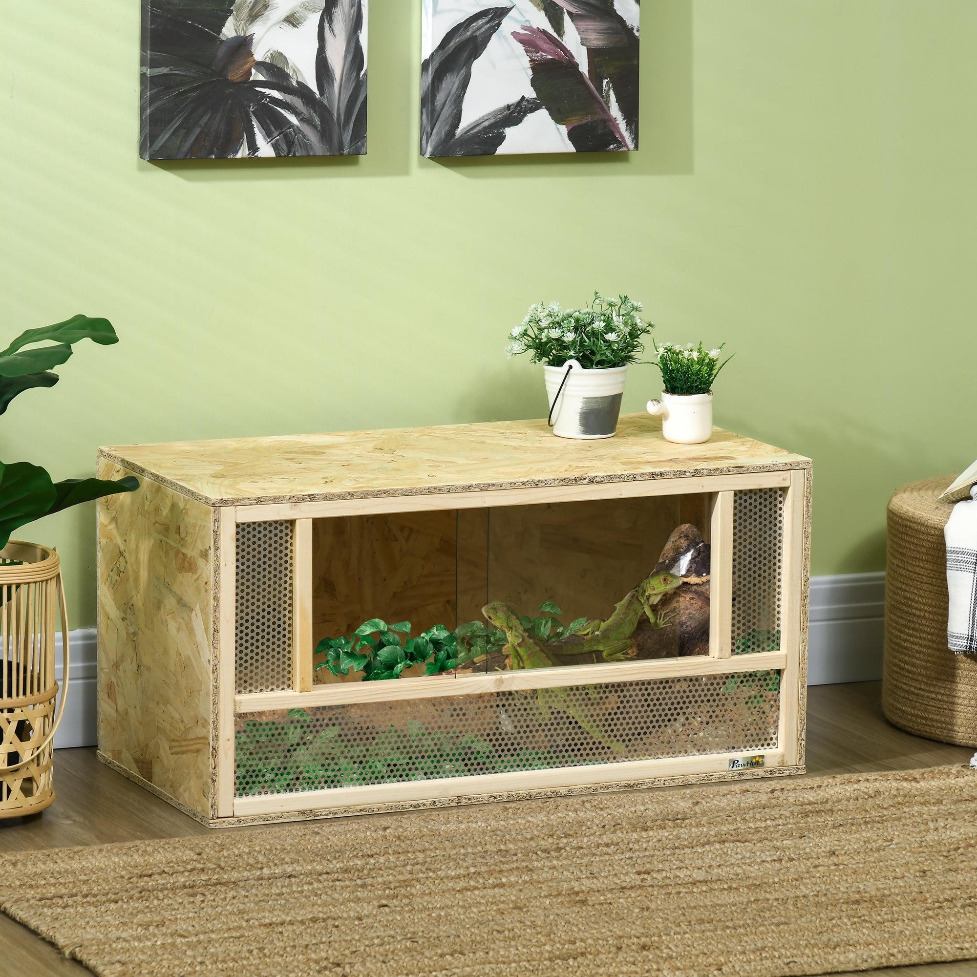 PawHut Reptile Terrarium, Wooden Reptile Tank 31.5" x 15.7" x 15.7" with Sliding Door for Chameleon, Lizard, Snake, Frog, Turtle, 33.8 Gallon