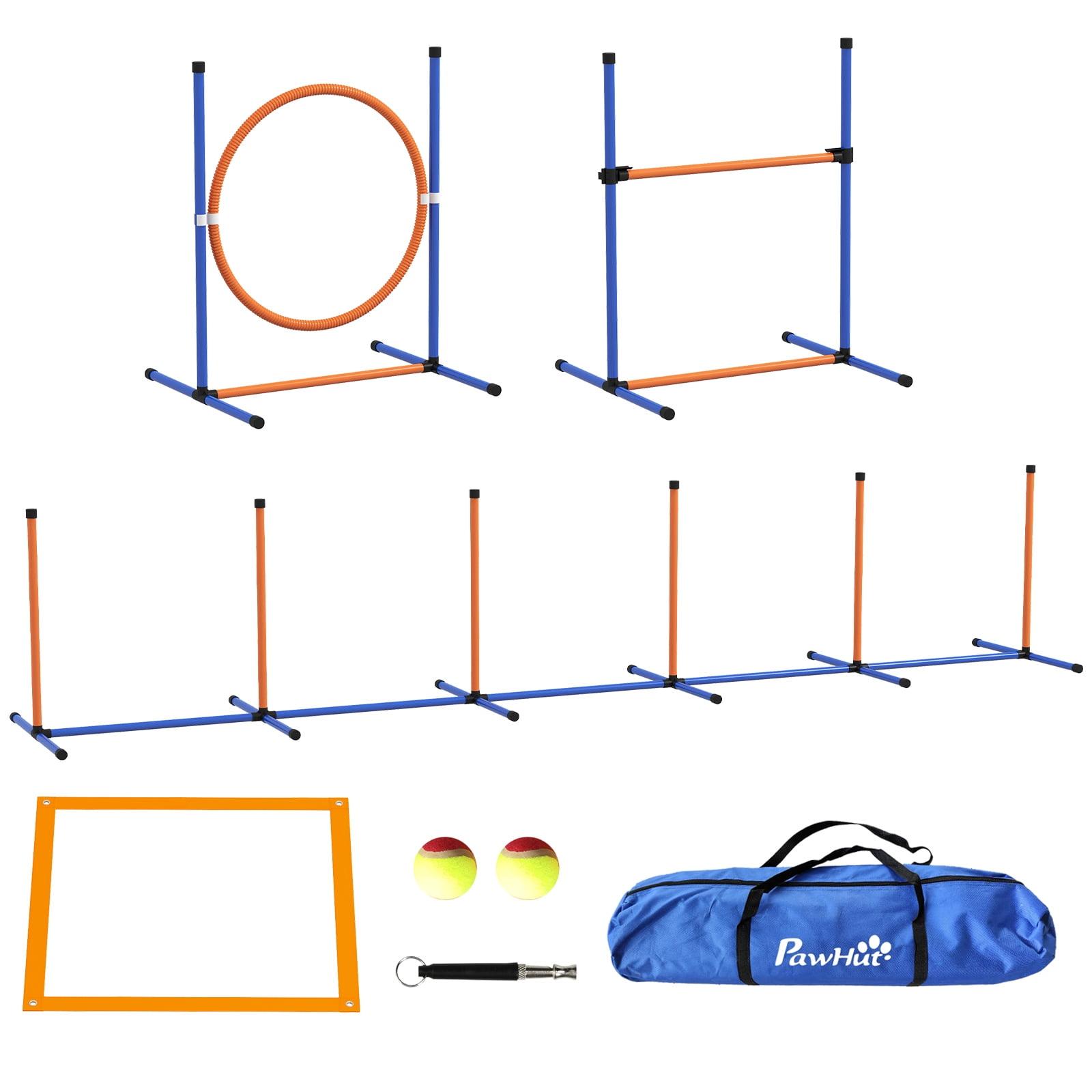 PawHut 4 Pcs Dog Agility Training Equipment, Obstacle Course Starter Kit with Weave Poles, Adjustable Hurdle Jumping Ring, Pause Box for Backyard