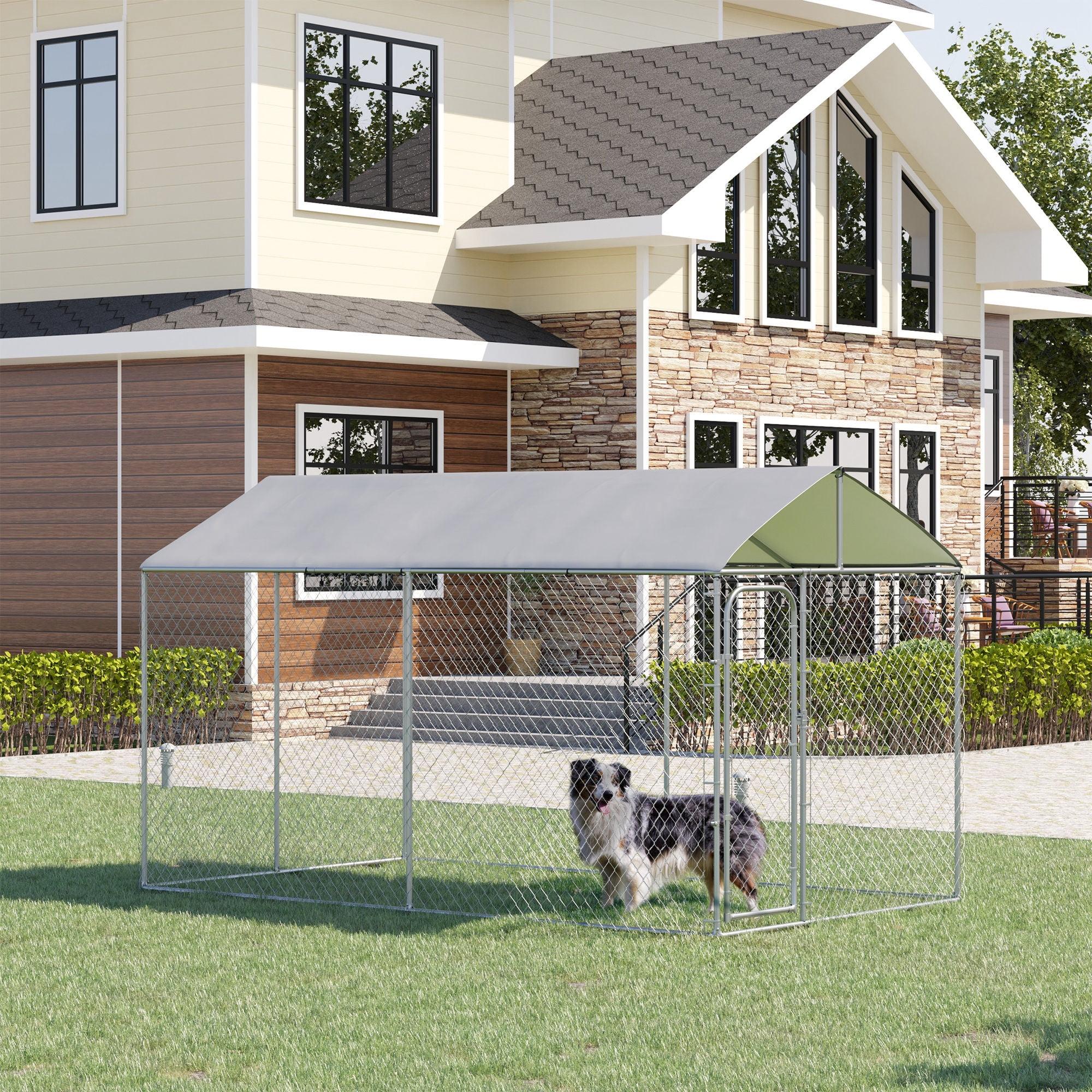 Large Galvanized Steel Outdoor Dog Kennel with Waterproof Cover