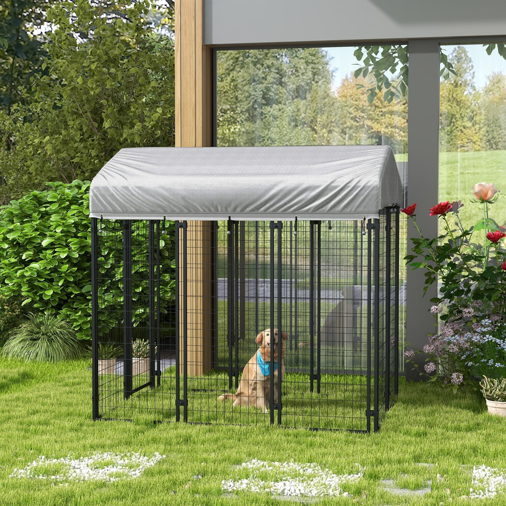 Pawhut Large Outdoor Dog Kennel Steel Fence with UV-Resistant Oxford Cloth Roof & Secure Lock