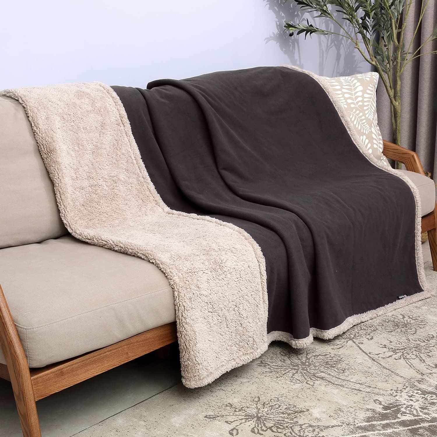 Large Brown Waterproof Reversible Pet Blanket with Sherpa